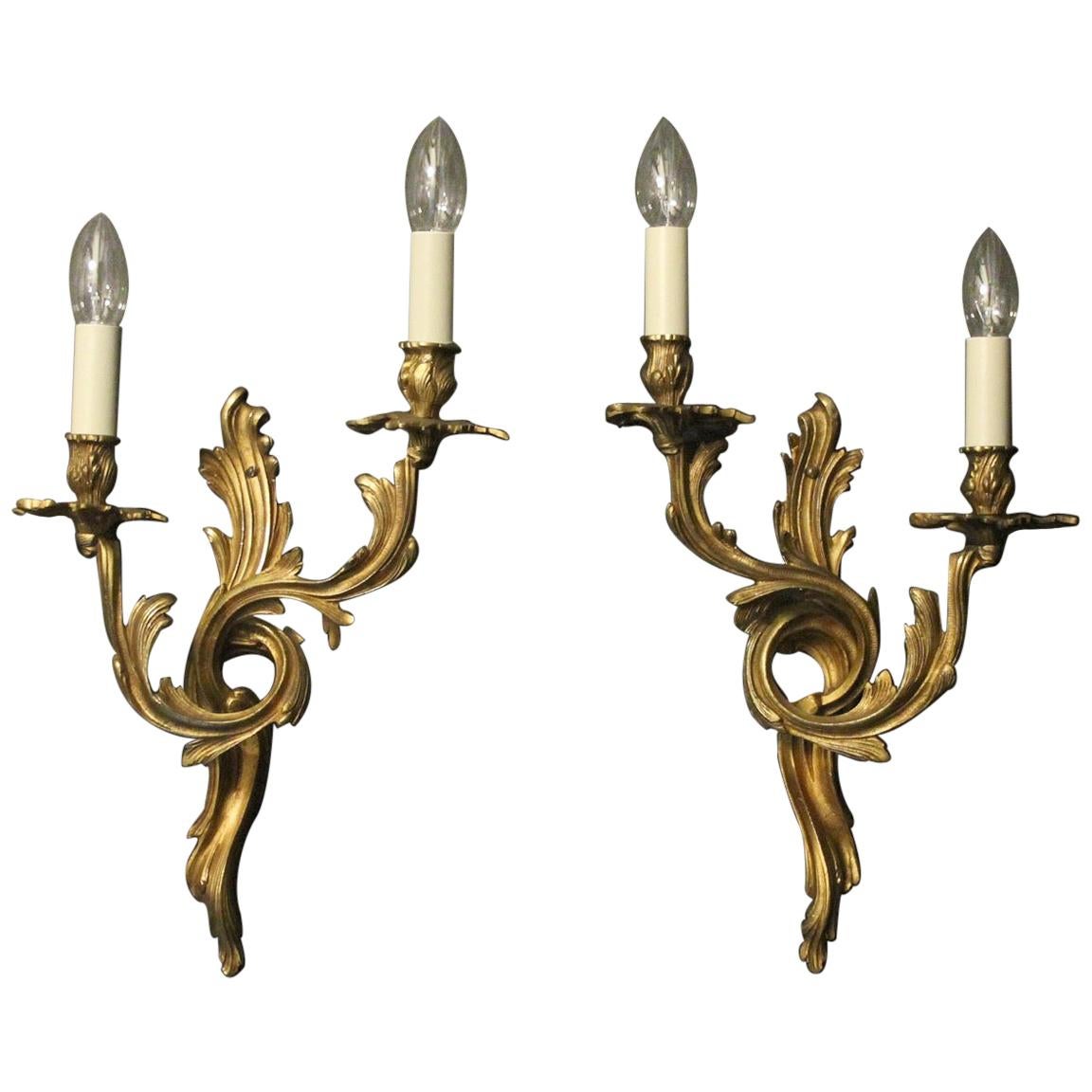 French 19th Century Pair of Gilded Bronze Antique Wall Sconces