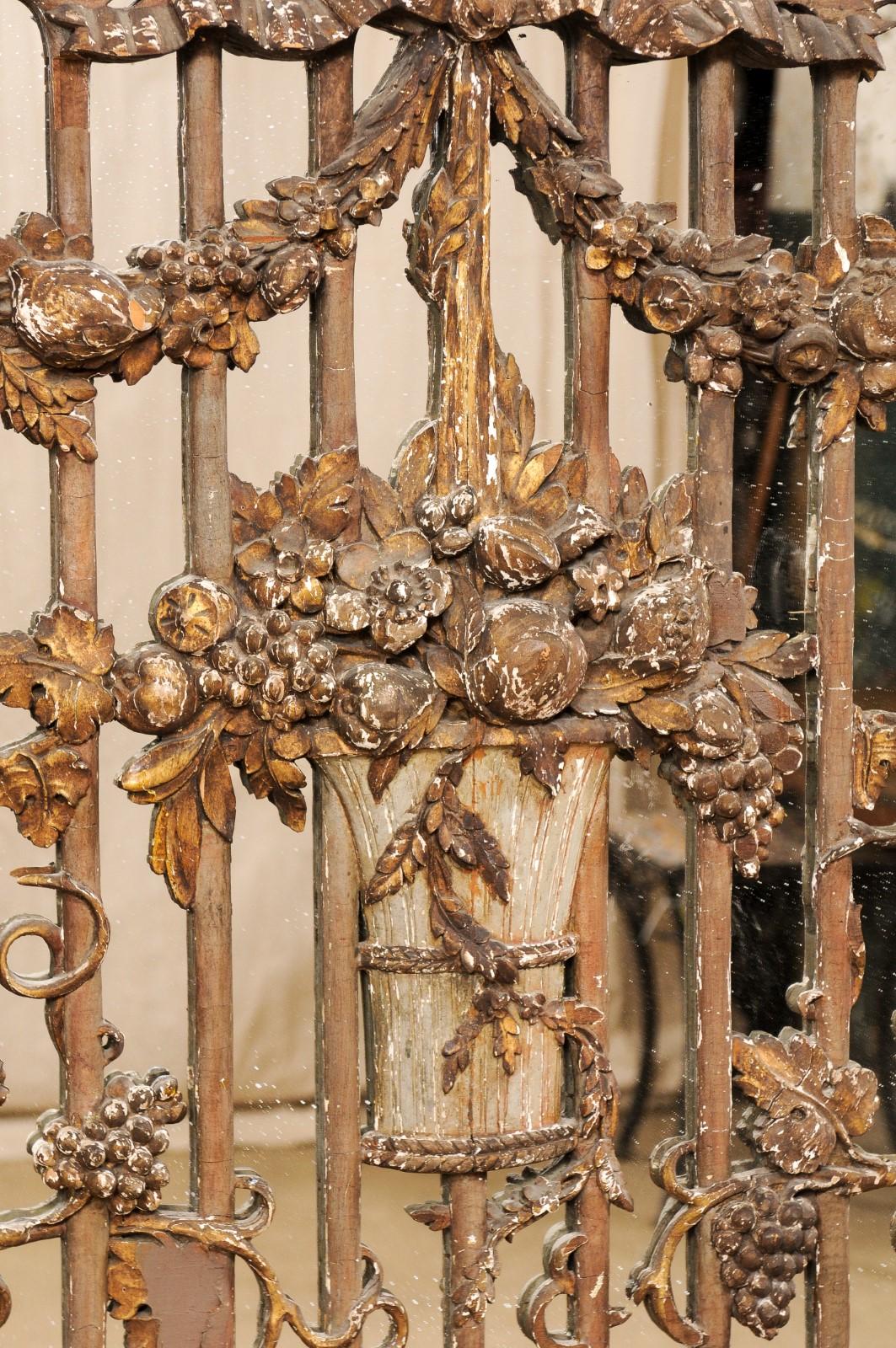 French 19th C. Panel Decorated in Grapes & Floral Bouquet w/Mirror Background For Sale 7