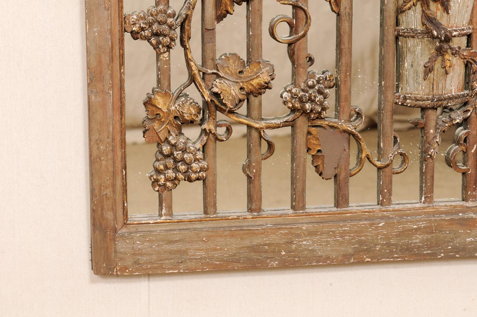French 19th C. Panel Decorated in Grapes & Floral Bouquet w/Mirror Background For Sale 1