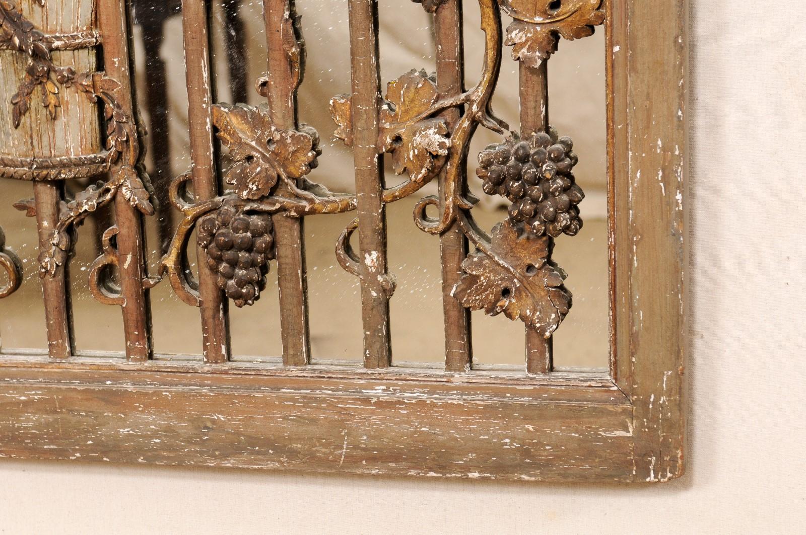 French 19th C. Panel Decorated in Grapes & Floral Bouquet w/Mirror Background For Sale 2