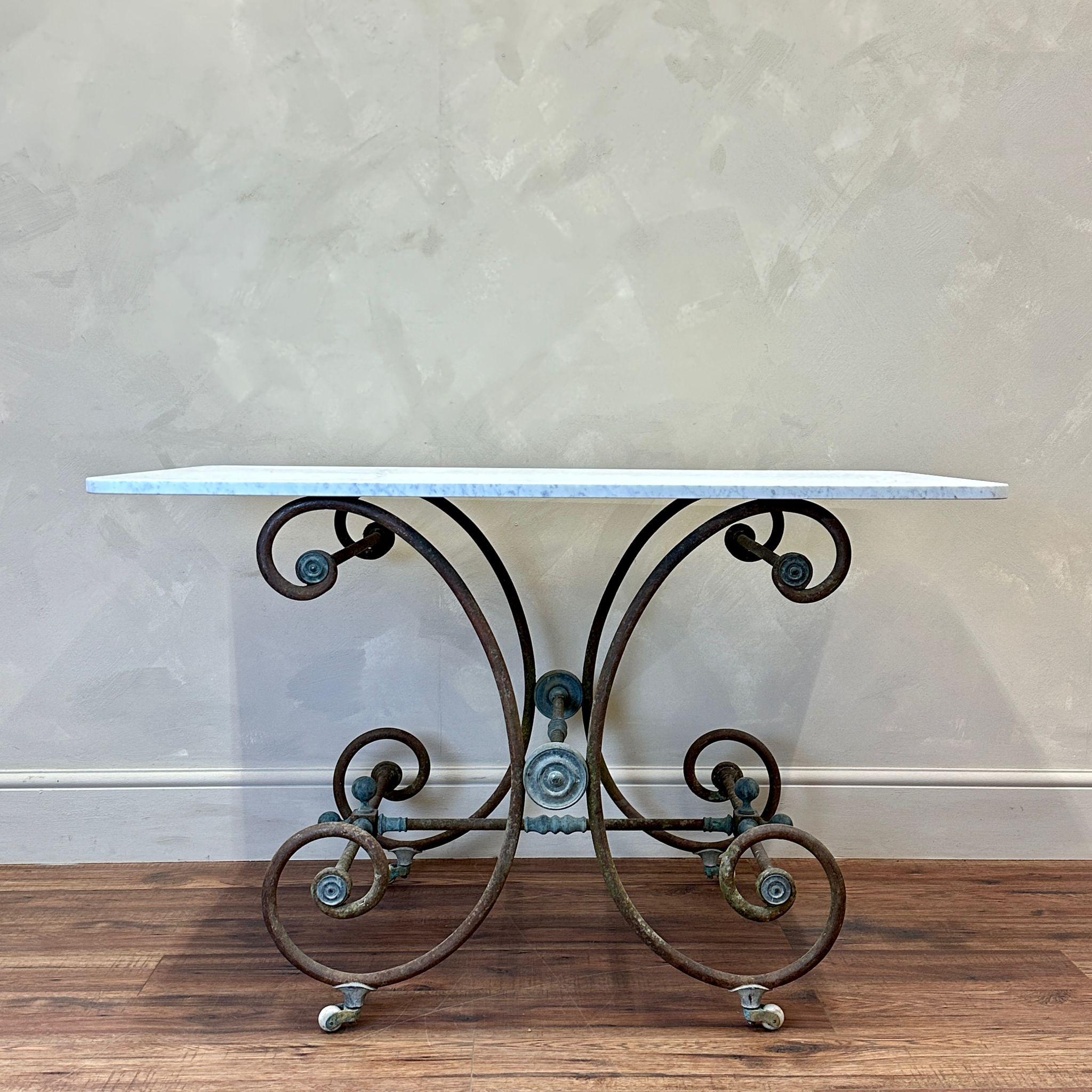 Iron French 19th C Pâtisserie / Boucherie Marble Top Table  For Sale