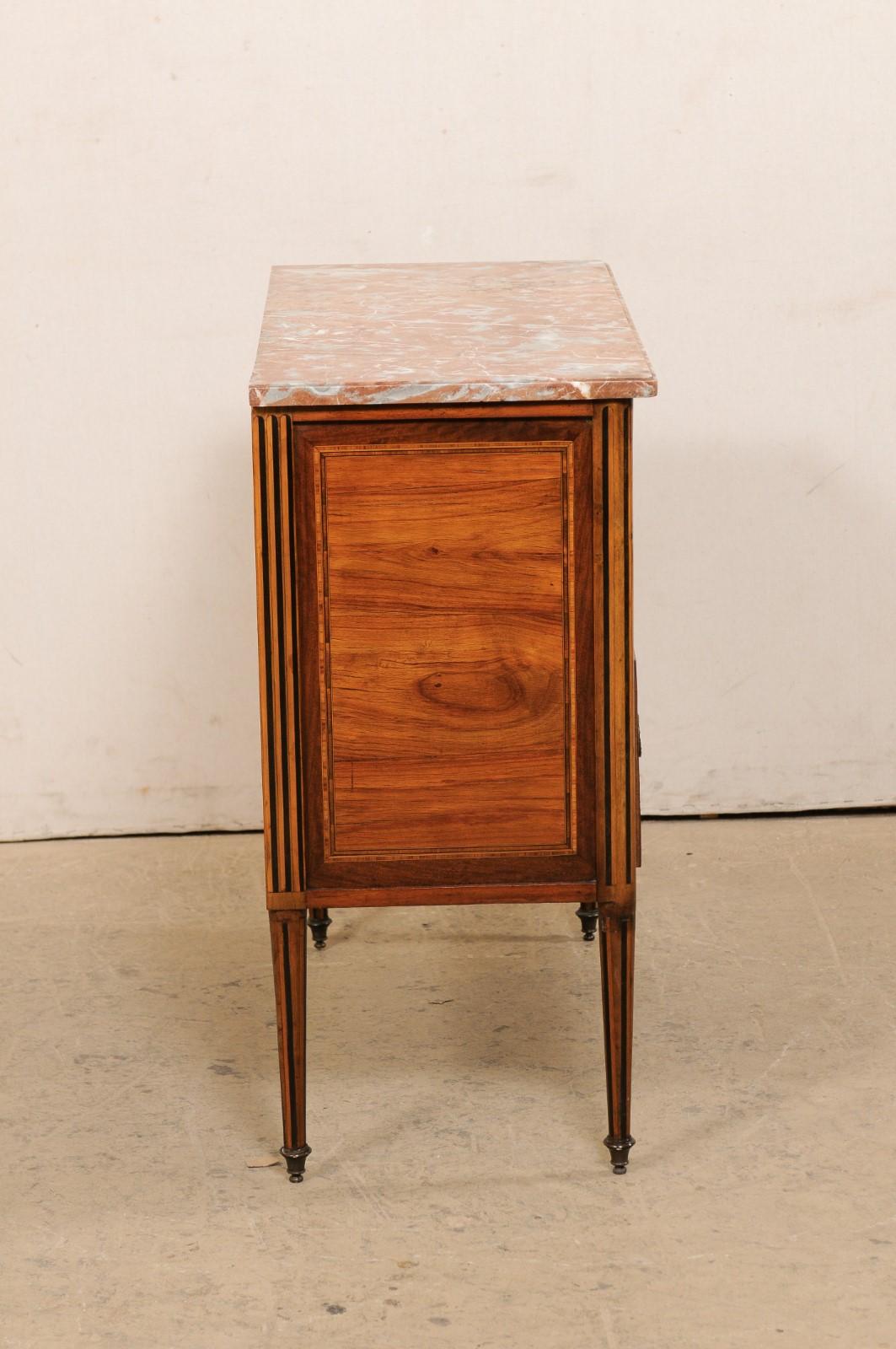 French 19th C Raised Commode w/ Lovely Inlays, Marble Top & Neoclassic Hardware For Sale 6