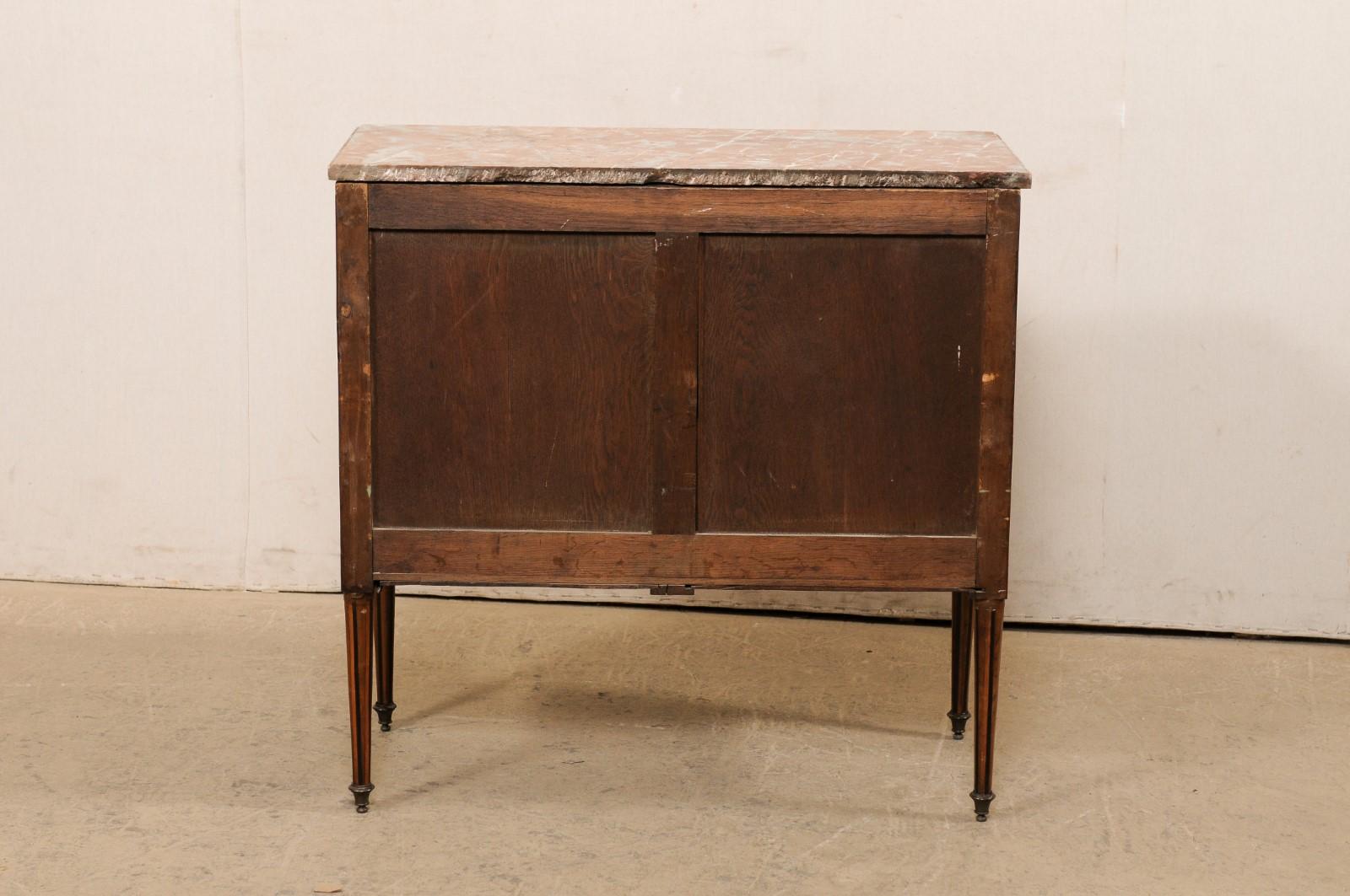 French 19th C Raised Commode w/ Lovely Inlays, Marble Top & Neoclassic Hardware For Sale 7