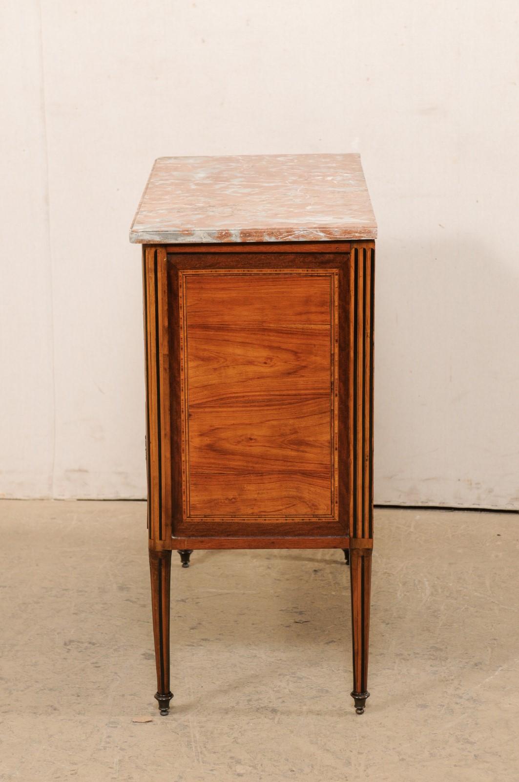 French 19th C Raised Commode w/ Lovely Inlays, Marble Top & Neoclassic Hardware For Sale 8