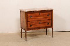 French 19th C Raised Commode w/ Lovely Inlays, Marble Top & Neoclassic Hardware