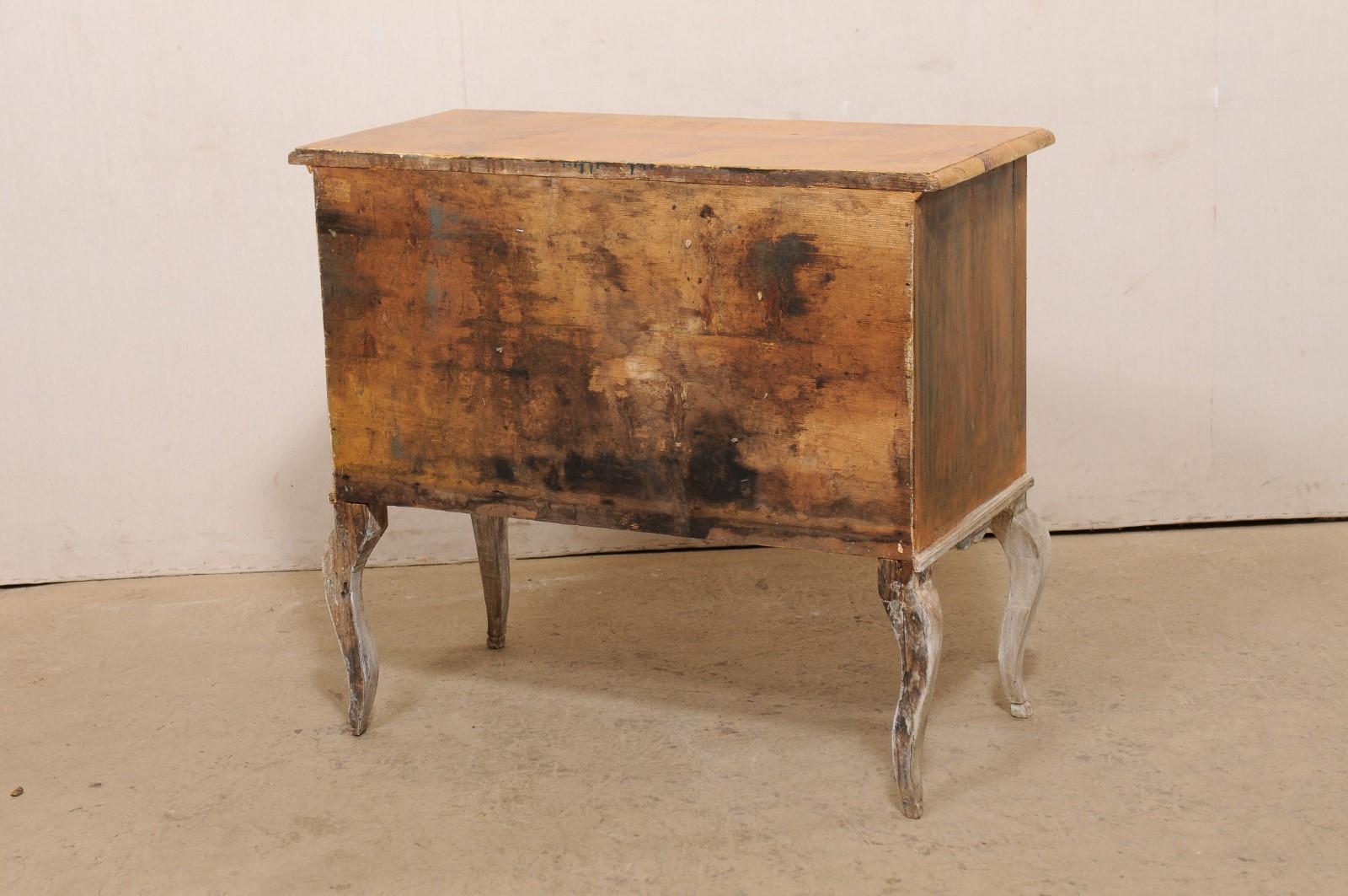 French 19th C. Raised Two-Drawer Chest w/ Faux-Marble Top & Exaggerated Knees For Sale 5