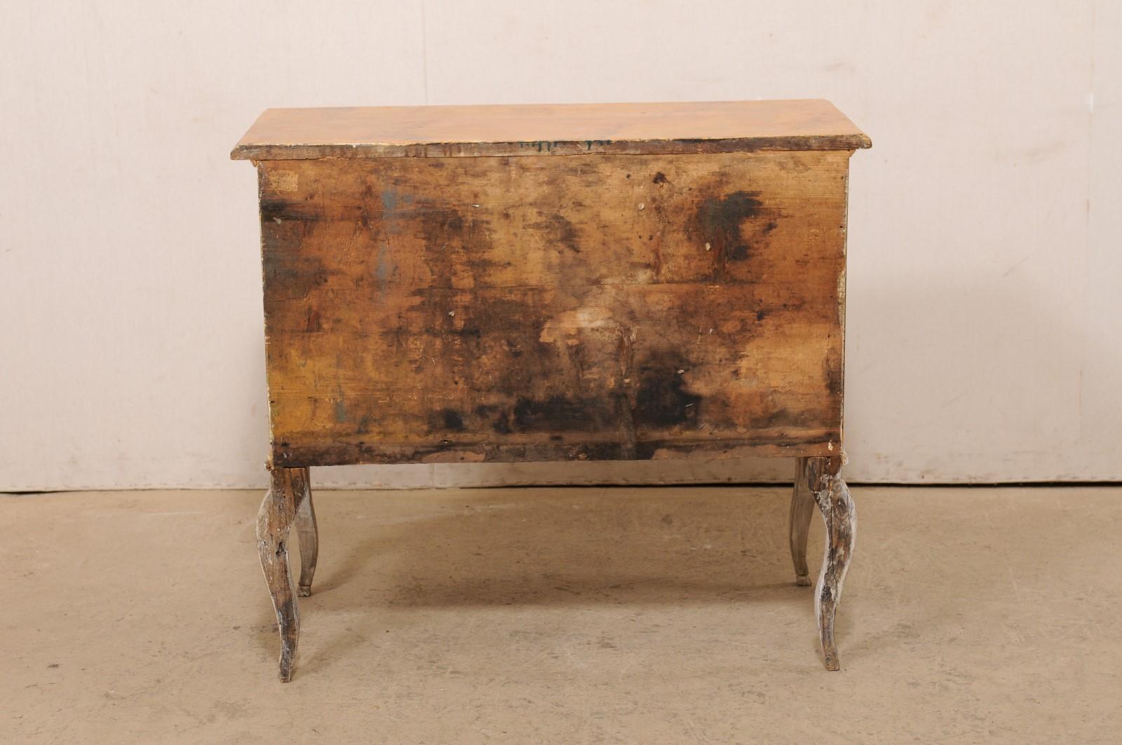 French 19th C. Raised Two-Drawer Chest w/ Faux-Marble Top & Exaggerated Knees For Sale 6