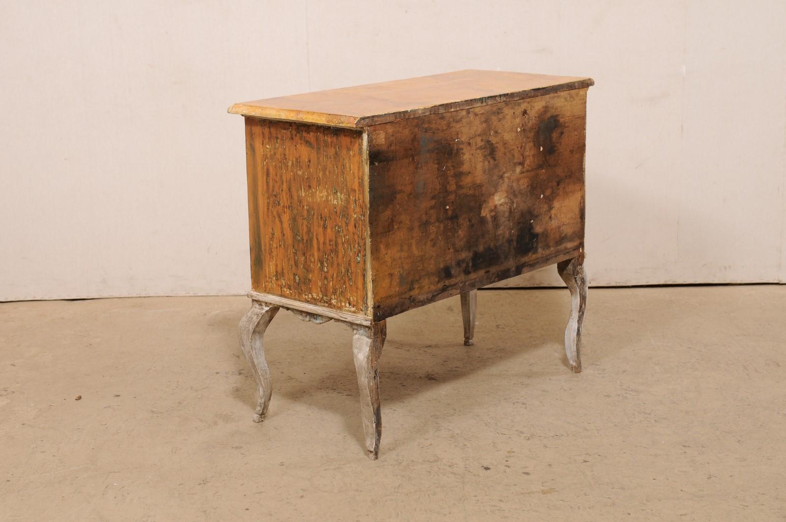 French 19th C. Raised Two-Drawer Chest w/ Faux-Marble Top & Exaggerated Knees For Sale 7