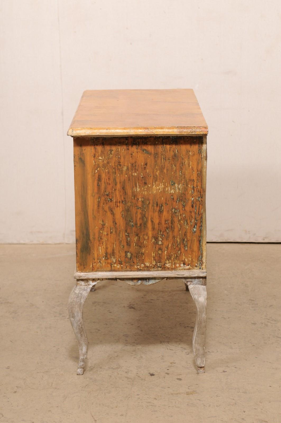 French 19th C. Raised Two-Drawer Chest w/ Faux-Marble Top & Exaggerated Knees For Sale 8
