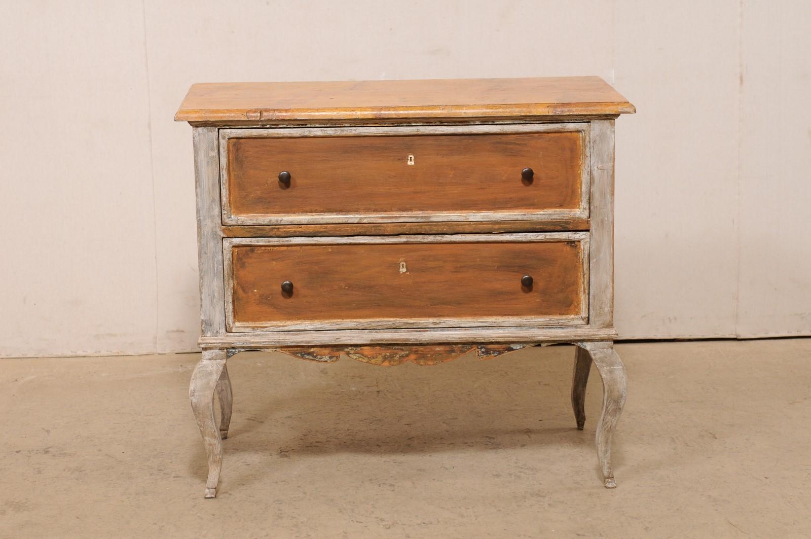 French 19th C. Raised Two-Drawer Chest w/ Faux-Marble Top & Exaggerated Knees In Good Condition For Sale In Atlanta, GA