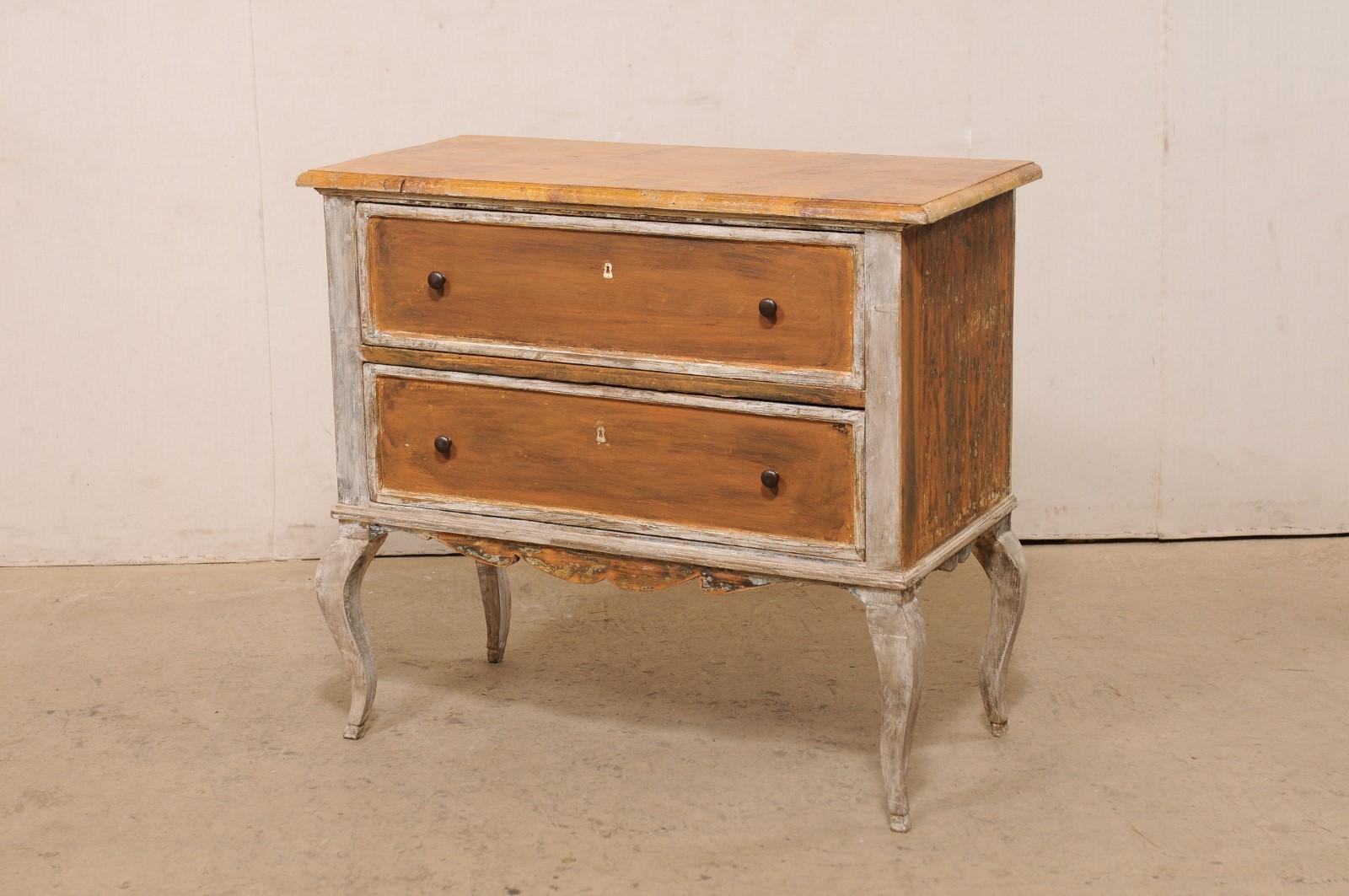 19th Century French 19th C. Raised Two-Drawer Chest w/ Faux-Marble Top & Exaggerated Knees For Sale