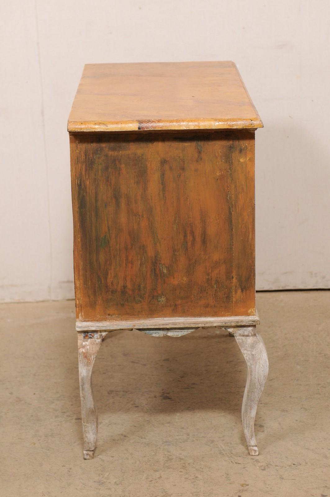 French 19th C. Raised Two-Drawer Chest w/ Faux-Marble Top & Exaggerated Knees For Sale 4