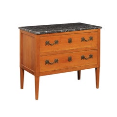 Commode française du XIXe siècle à deux tiroirs en relief, avec plateau en marbre noir charbon