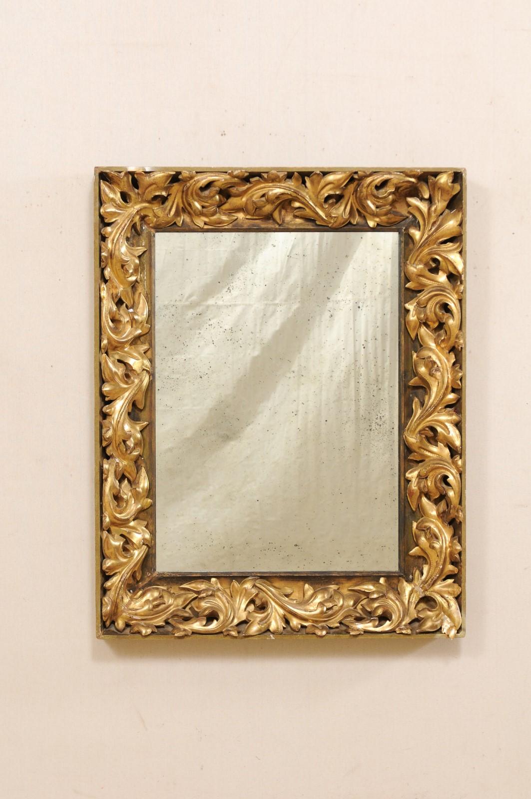 Hand-Carved French 19th Century Rectangular-Shaped, Rococo Carved and Giltwood Mirror For Sale