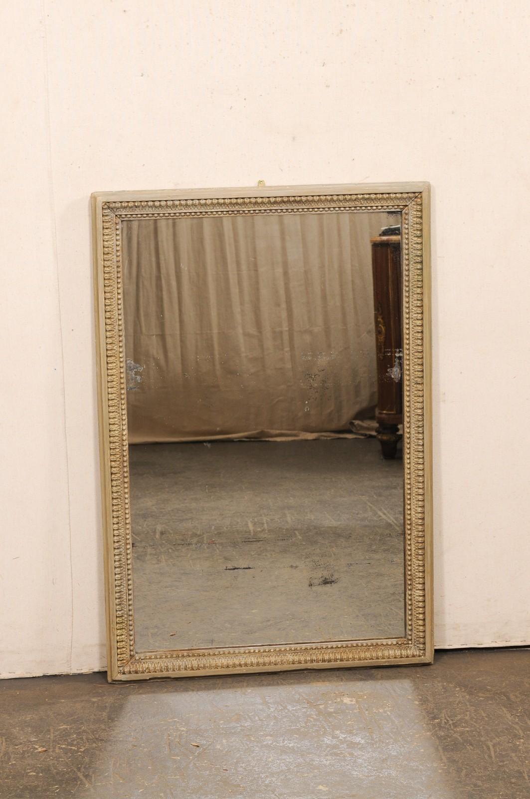 Hand-Carved French 19th C Rectangular Wall Mirror, 4 Ft Tall For Sale
