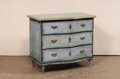 French 19th C. Serpentine Commode, Blue Finish w/Gold Trim
