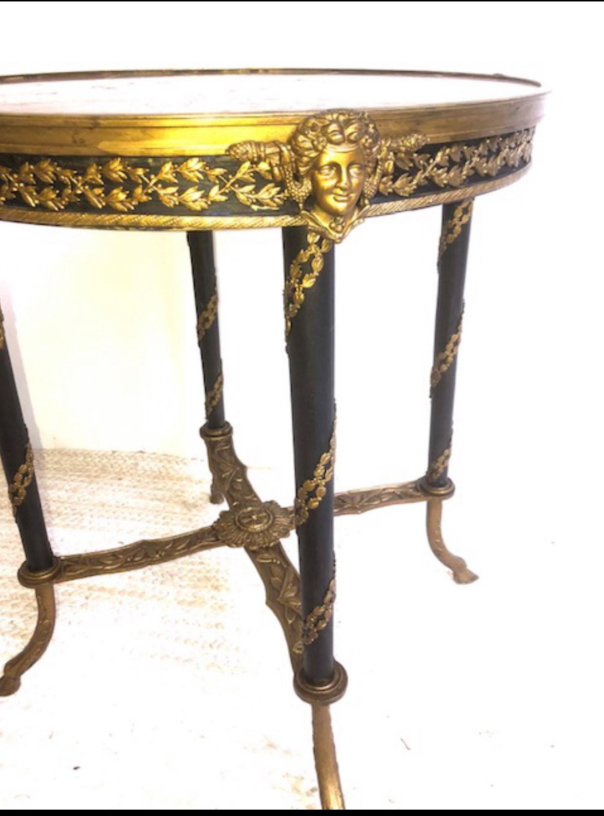 French 19th C Signed Bronze Ormolu Hoof Foot Round Bouillotte Occasional Table 1