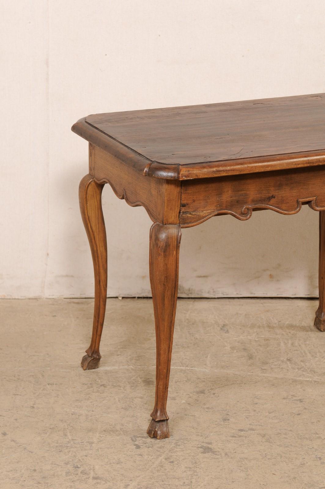 French 19th c. Smaller-Sized Table w/Drawer, All Sides Carved & Hoof Feet In Good Condition For Sale In Atlanta, GA