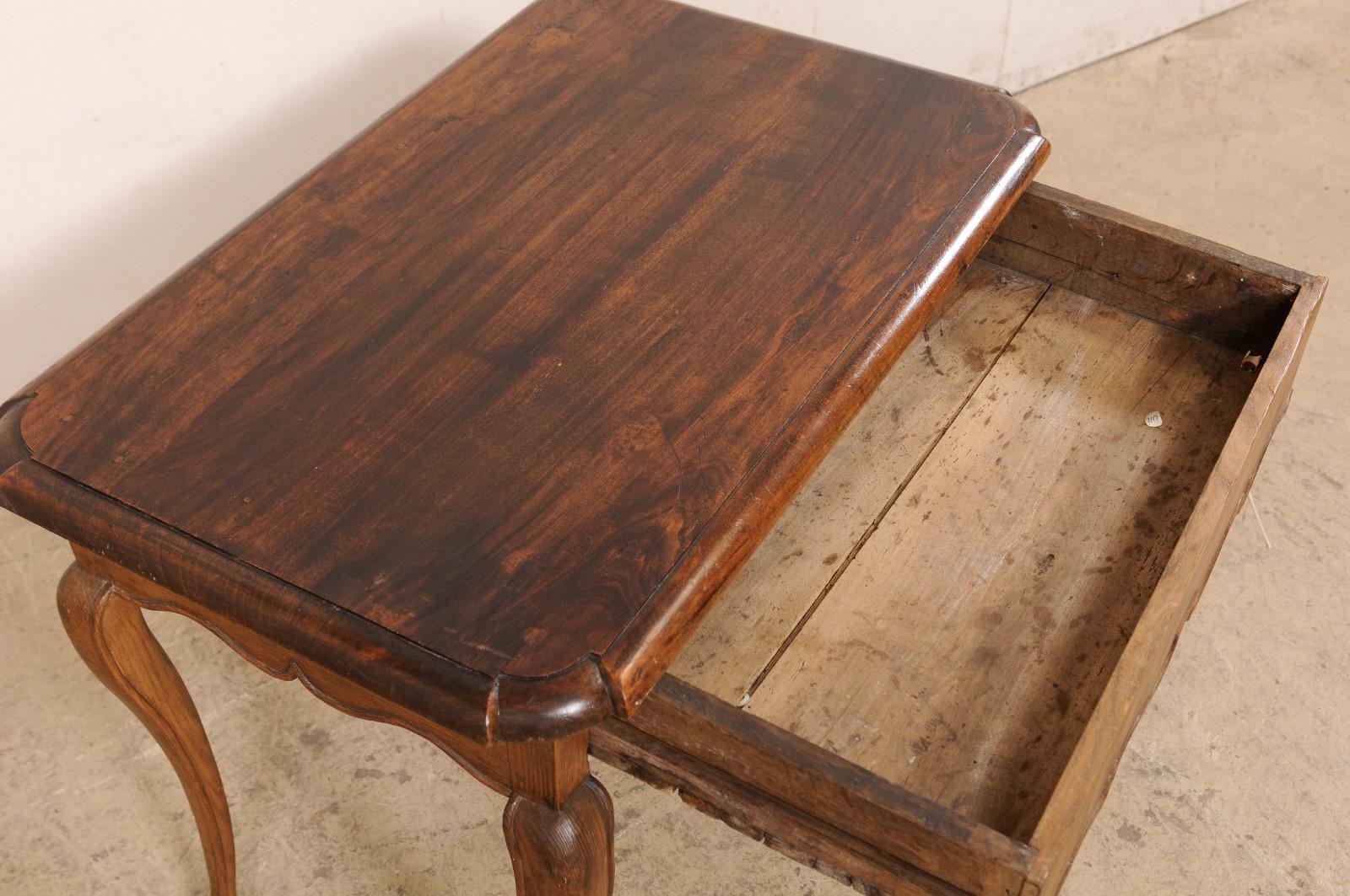 19th Century French 19th c. Smaller-Sized Table w/Drawer, All Sides Carved & Hoof Feet For Sale