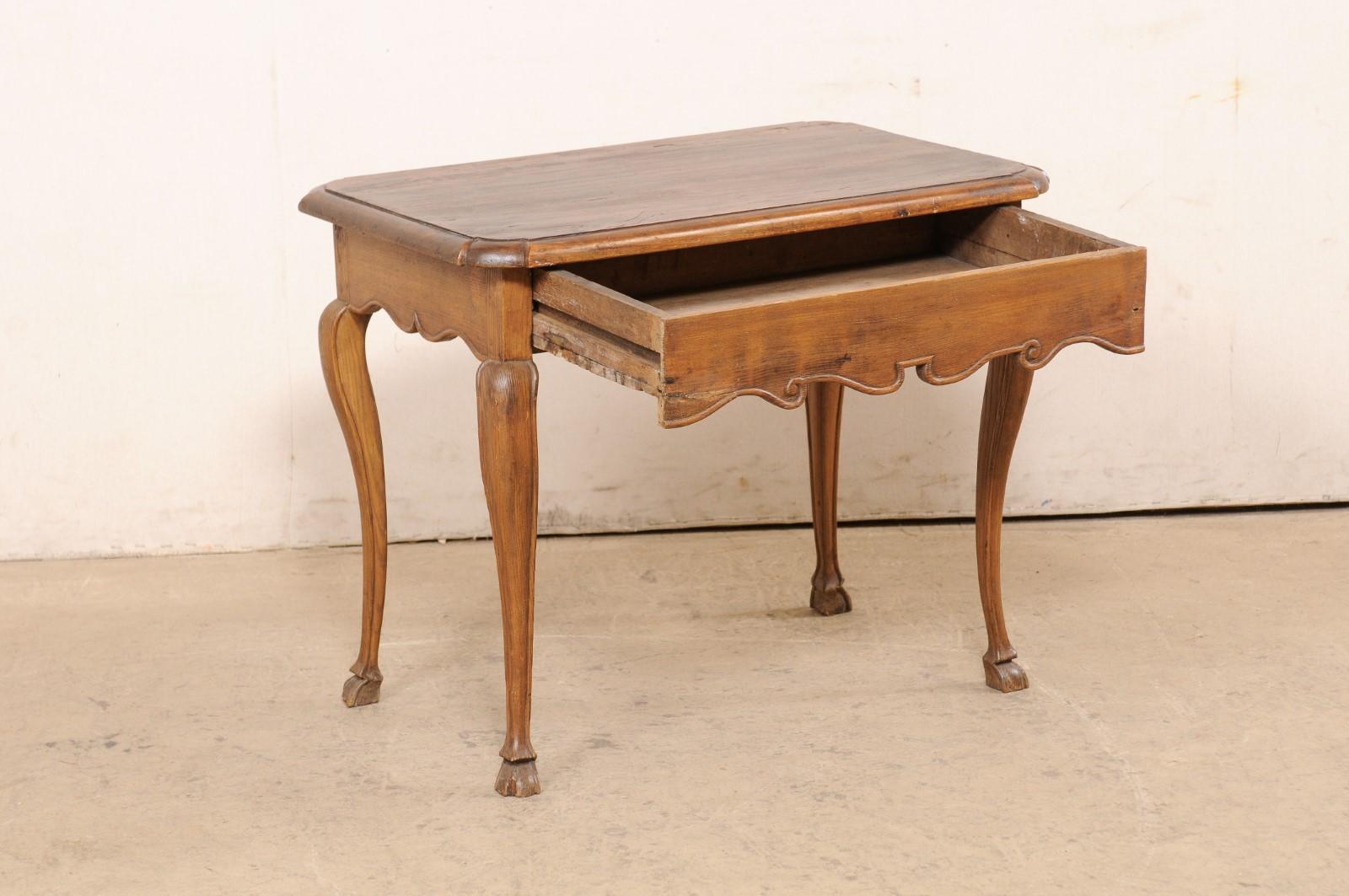 French 19th c. Smaller-Sized Table w/Drawer, All Sides Carved & Hoof Feet For Sale 1