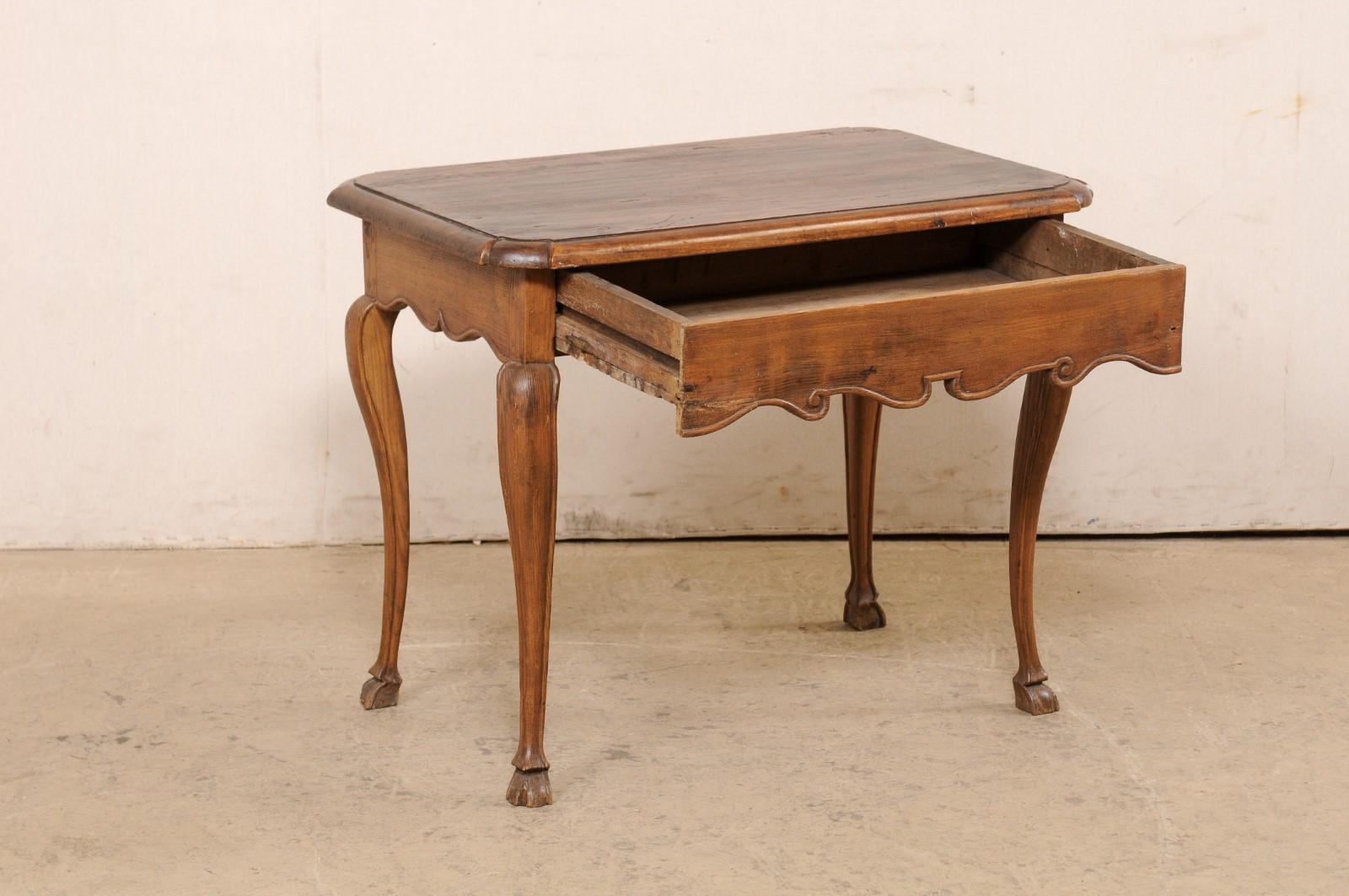 French 19th c. Smaller-Sized Table w/Drawer, All Sides Carved & Hoof Feet For Sale 2