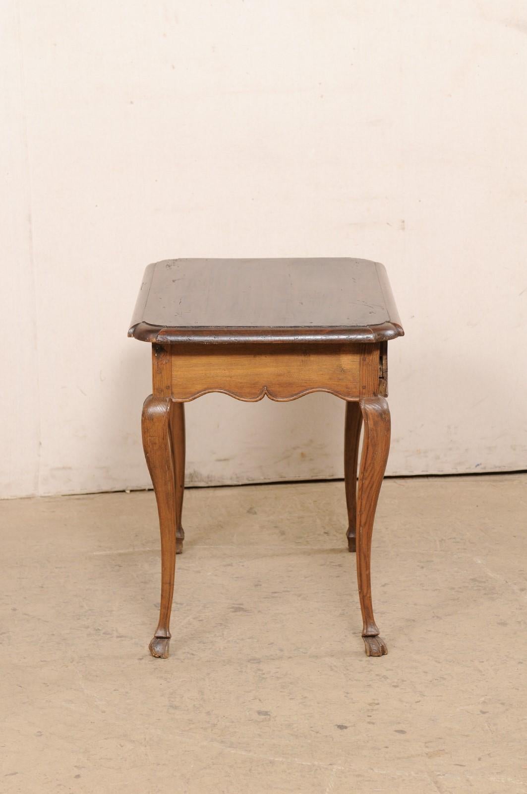 French 19th c. Smaller-Sized Table w/Drawer, All Sides Carved & Hoof Feet For Sale 3