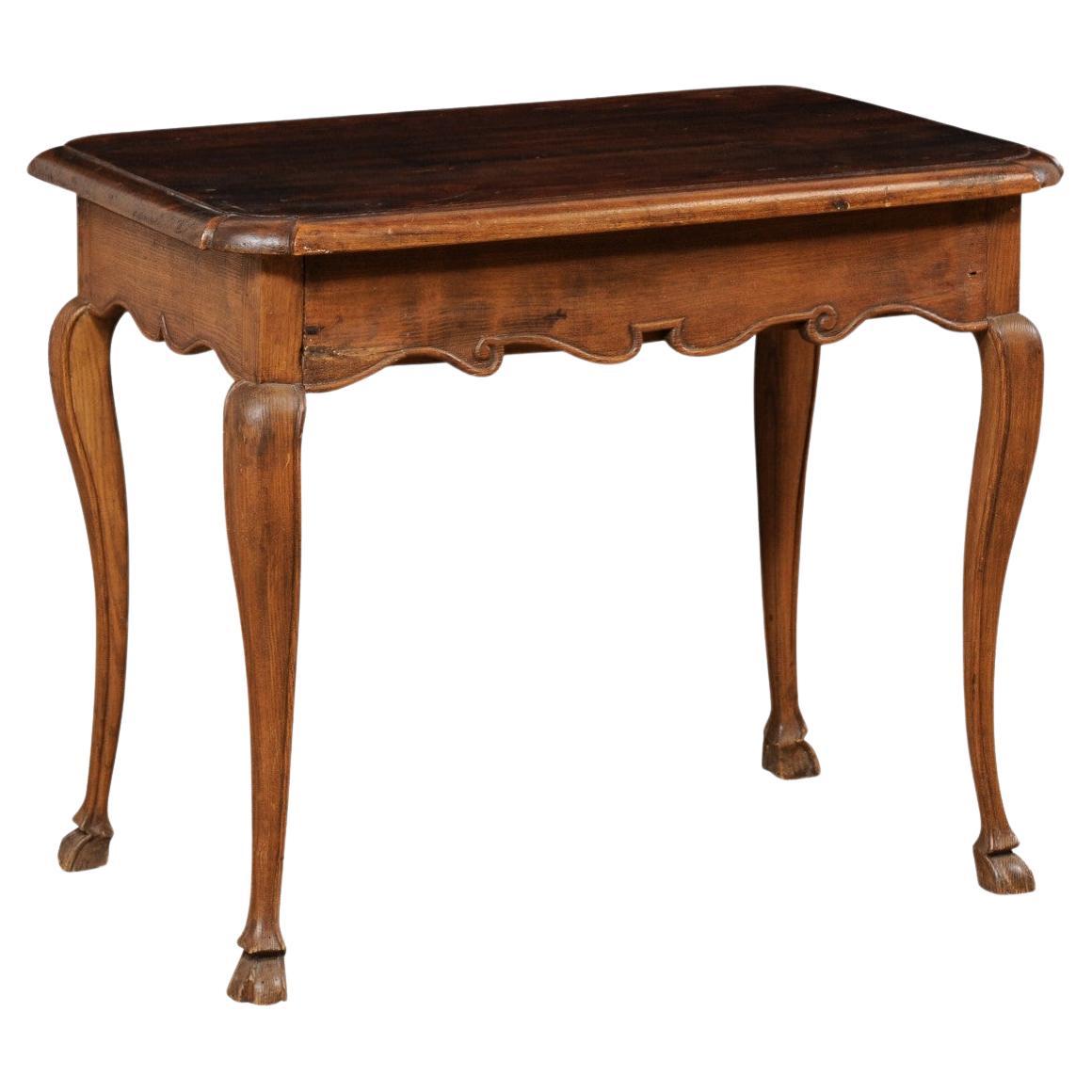French 19th c. Smaller-Sized Table w/Drawer, All Sides Carved & Hoof Feet For Sale