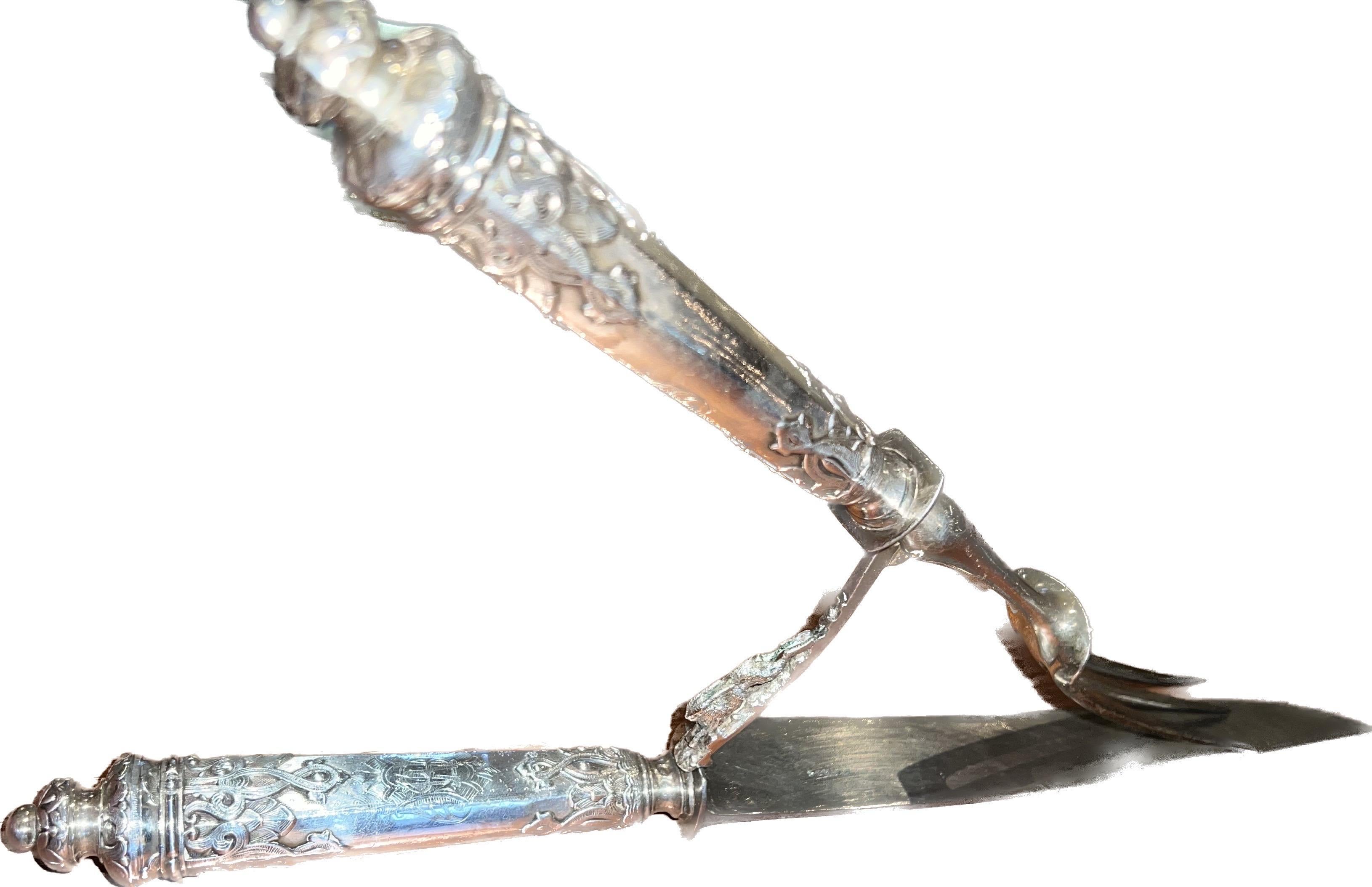 19th Century French 19th C. Sterling Silver Carving Set Hallmarked Paris For Sale