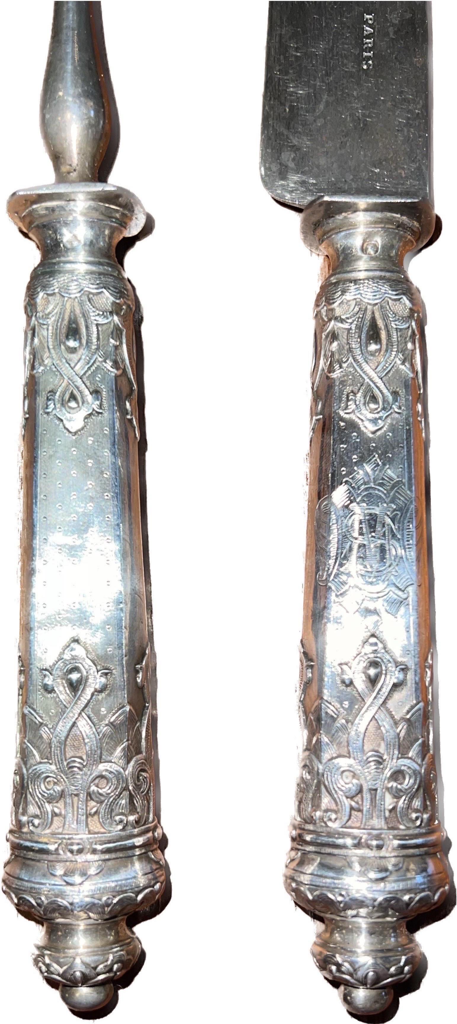 French 19th C. Sterling Silver Carving Set Hallmarked Paris For Sale 2