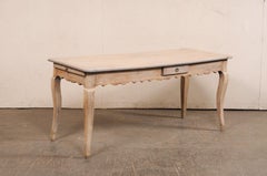 French 19th C. Table w/Scalloped Skirt, Small Drawer & Pull-Out End Shelf