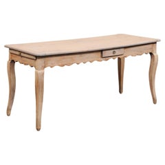 French 19th C. Table w/Scalloped Skirt, Small Drawer & Pull-Out End Shelf