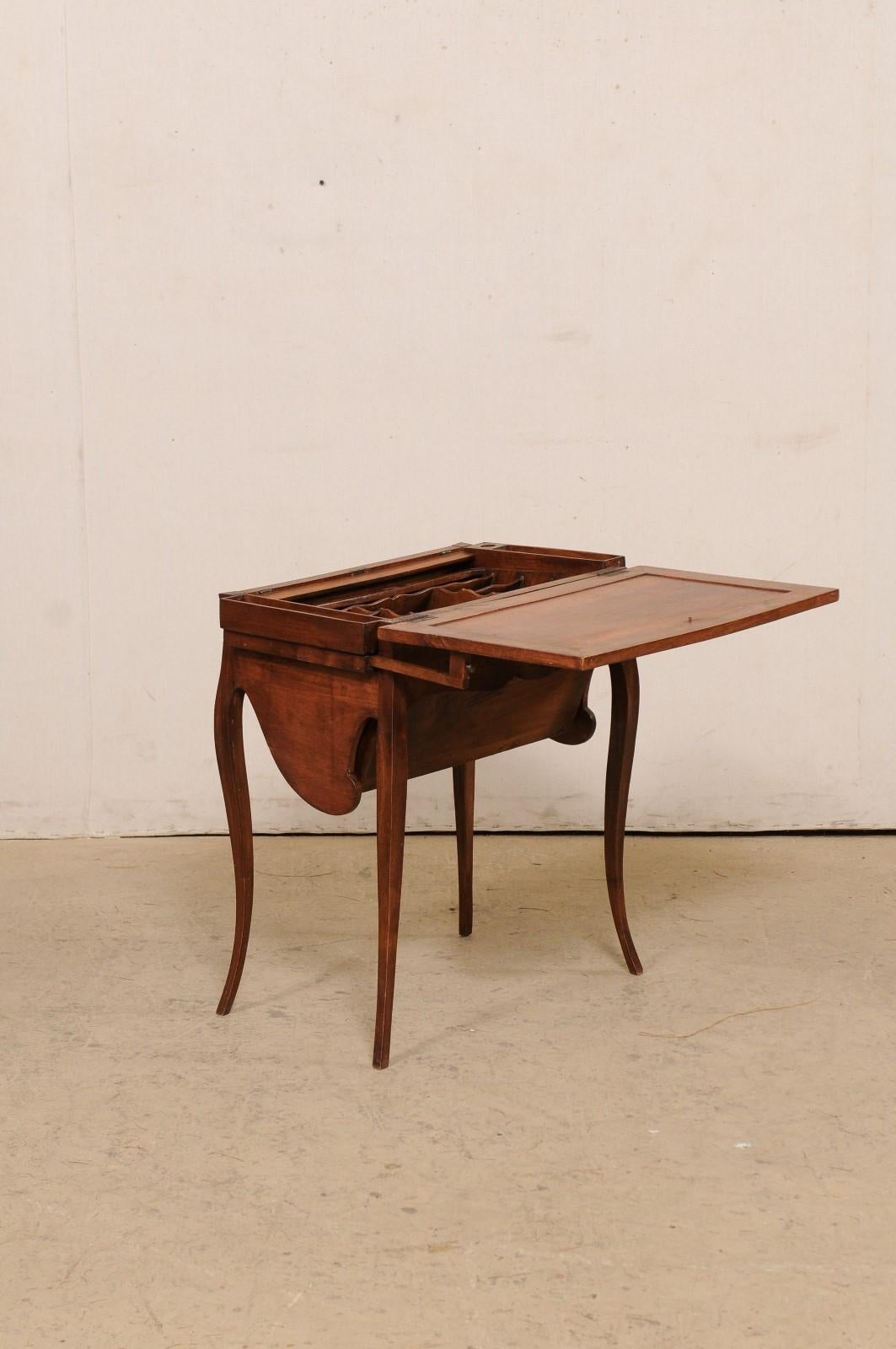 French 19th C. Table w/ Unusual & Creative Drop Down Storage-Great for Crafting 3