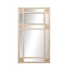 French 19th C. Tall Glass Panel Mirror w/Floral Medallion Accents