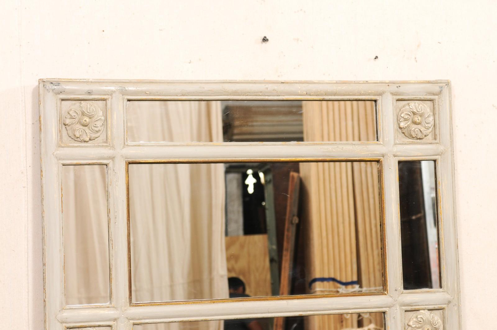 Specchio a pannello in vetro alto francese del XIX secolo con accenti di medaglioni floreali in vendita 1