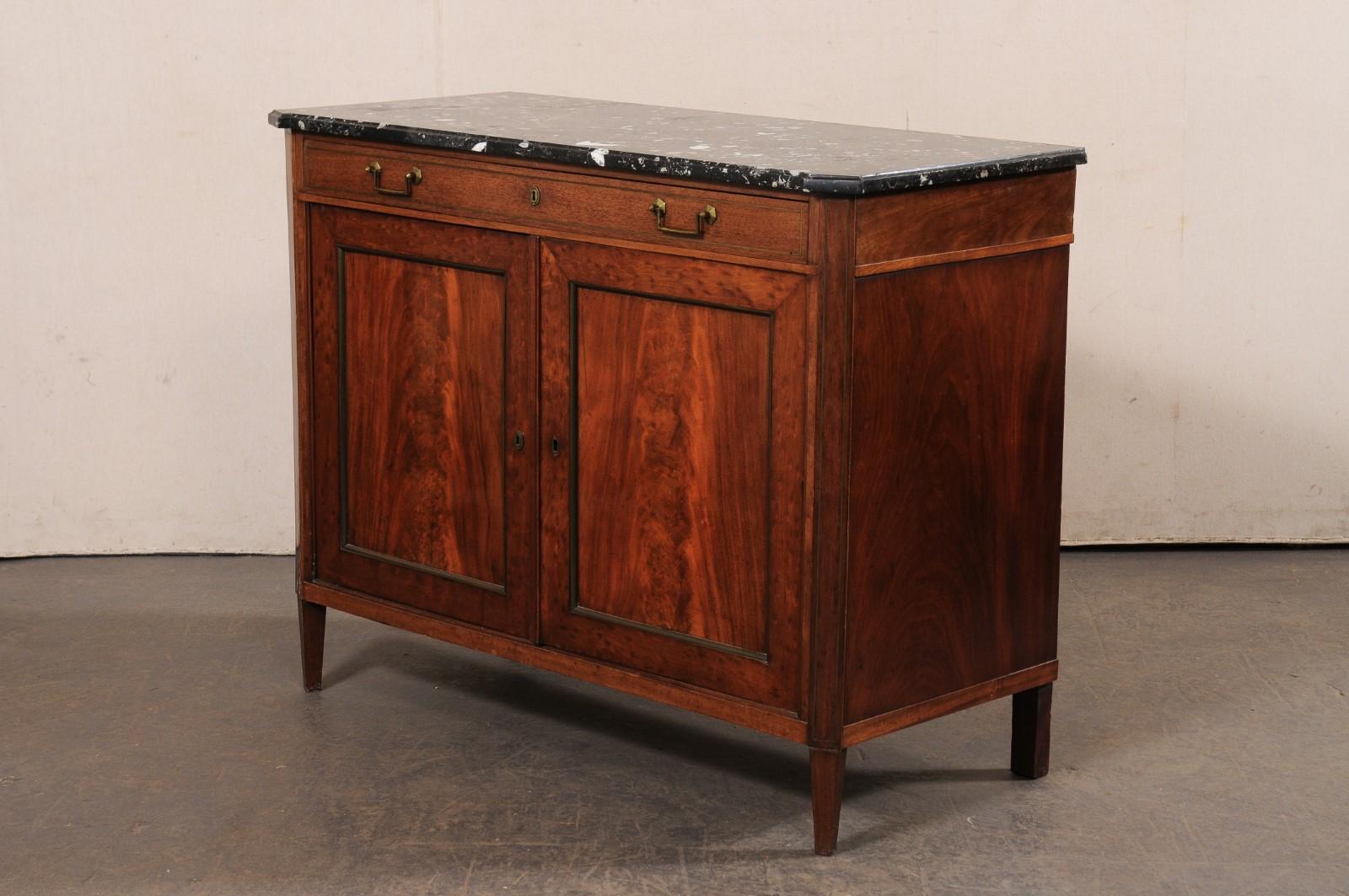 French 19th C. Two-Door Buffet Cabinet w/Nice Black Marble Top For Sale 6