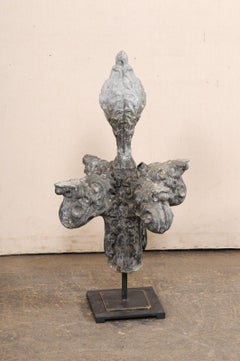 French 19th C. Zinc Finial Fragment on Custom Iron Stand, 3 Ft Height