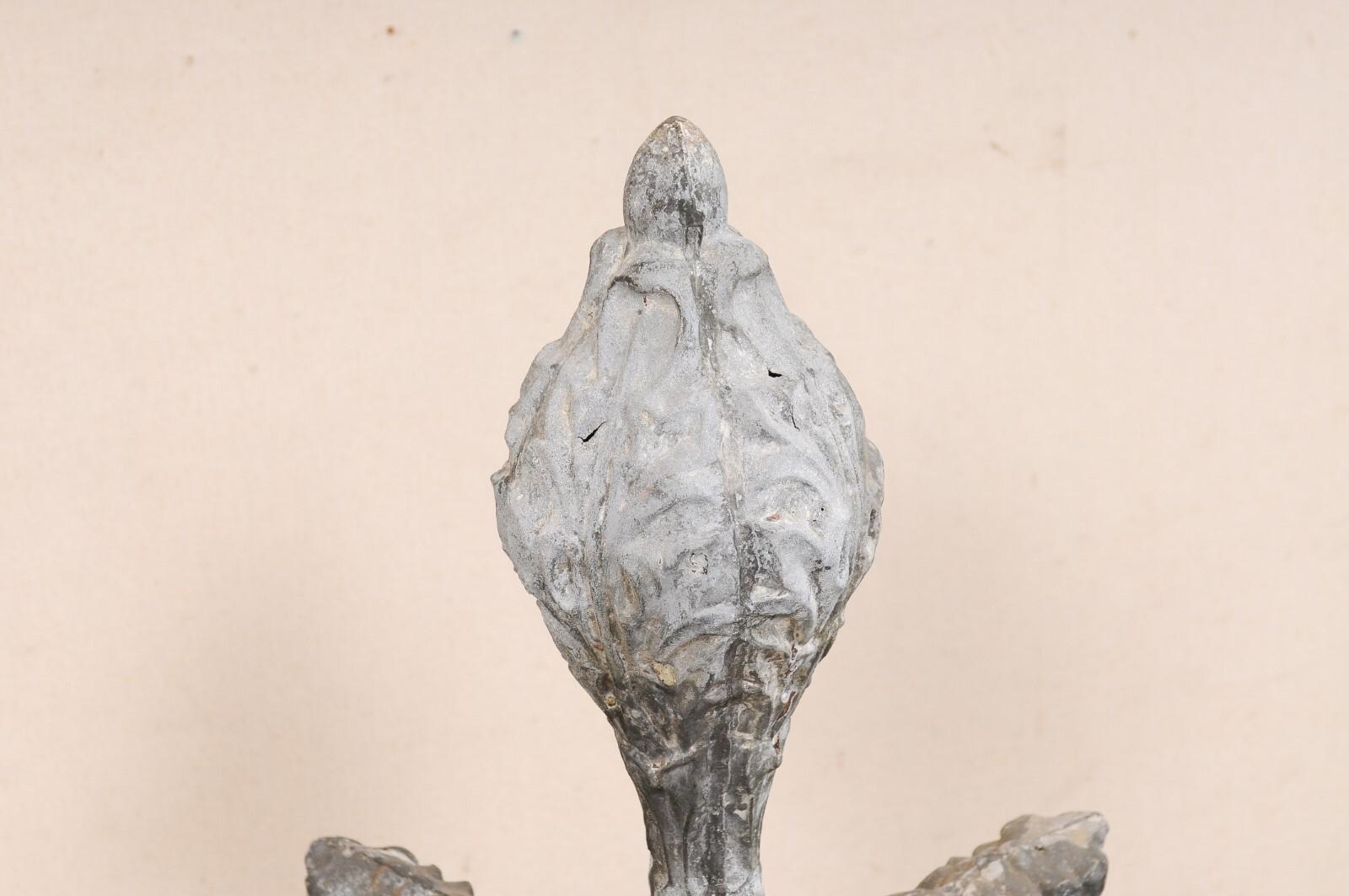 French 19th C. Zinc Finial Fragment on Custom Iron Stand, 3 Ft Height In Good Condition For Sale In Atlanta, GA