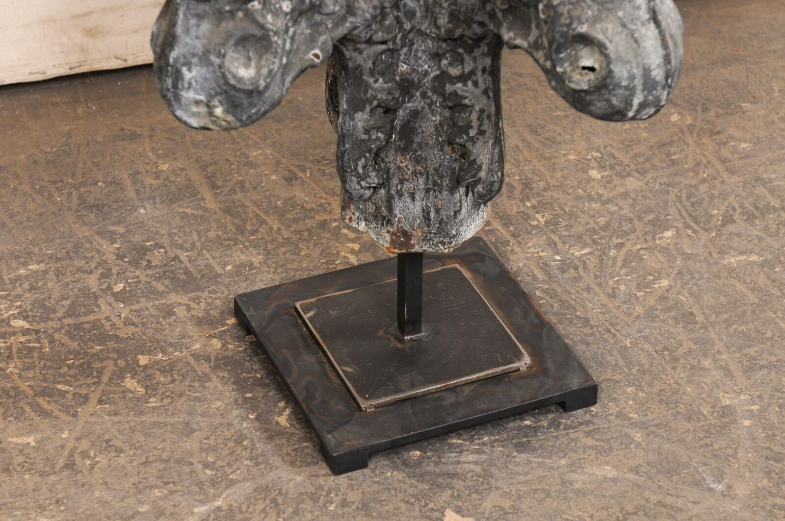 French 19th C. Zinc Finial Fragment on Custom Iron Stand, 3 Ft Height For Sale 1