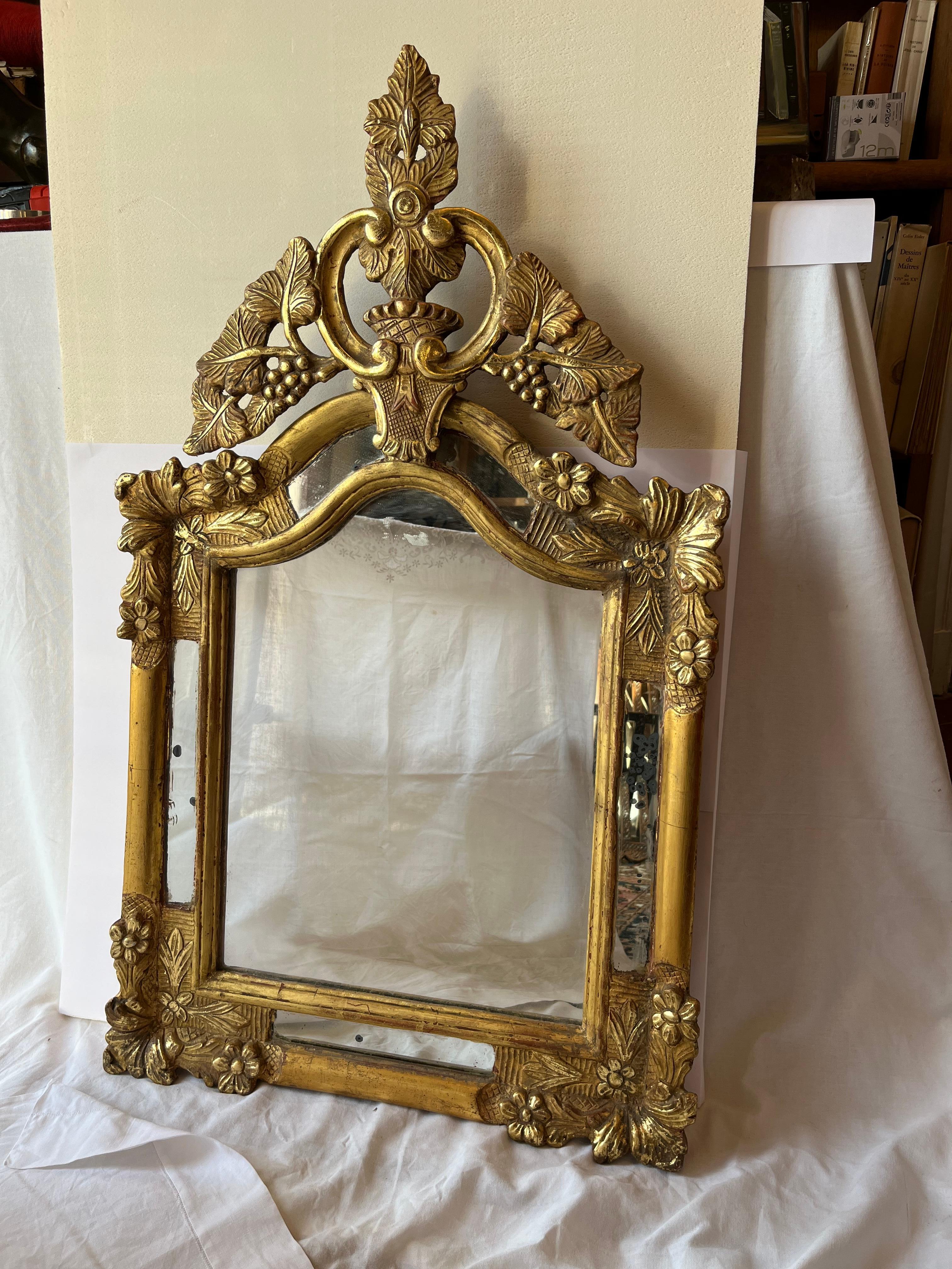 French 19th Cent Glazing Bead Golden Wood Carved Mirror For Sale 4