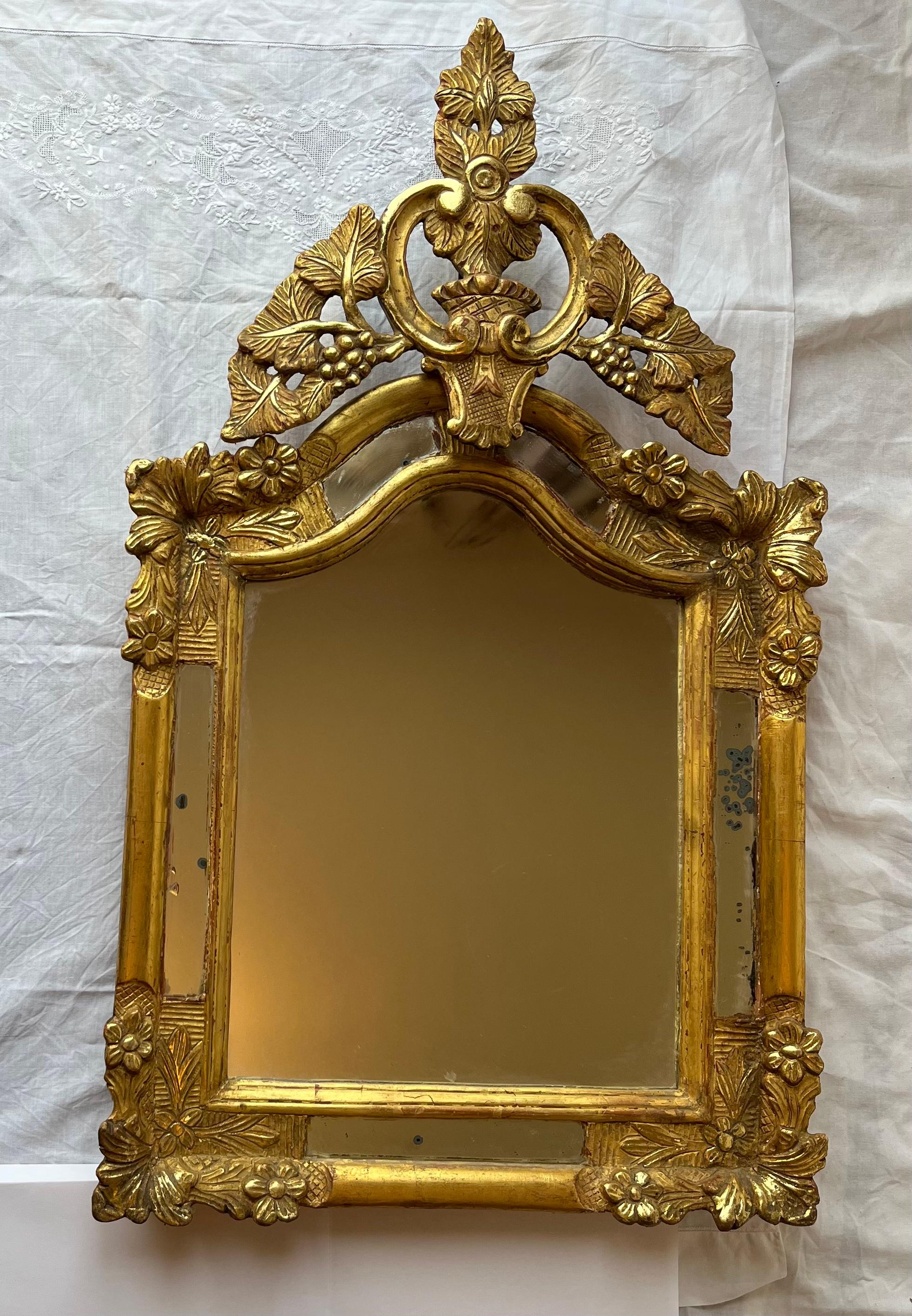 French 19th Cent Glazing Bead Golden Wood Carved Mirror For Sale 2