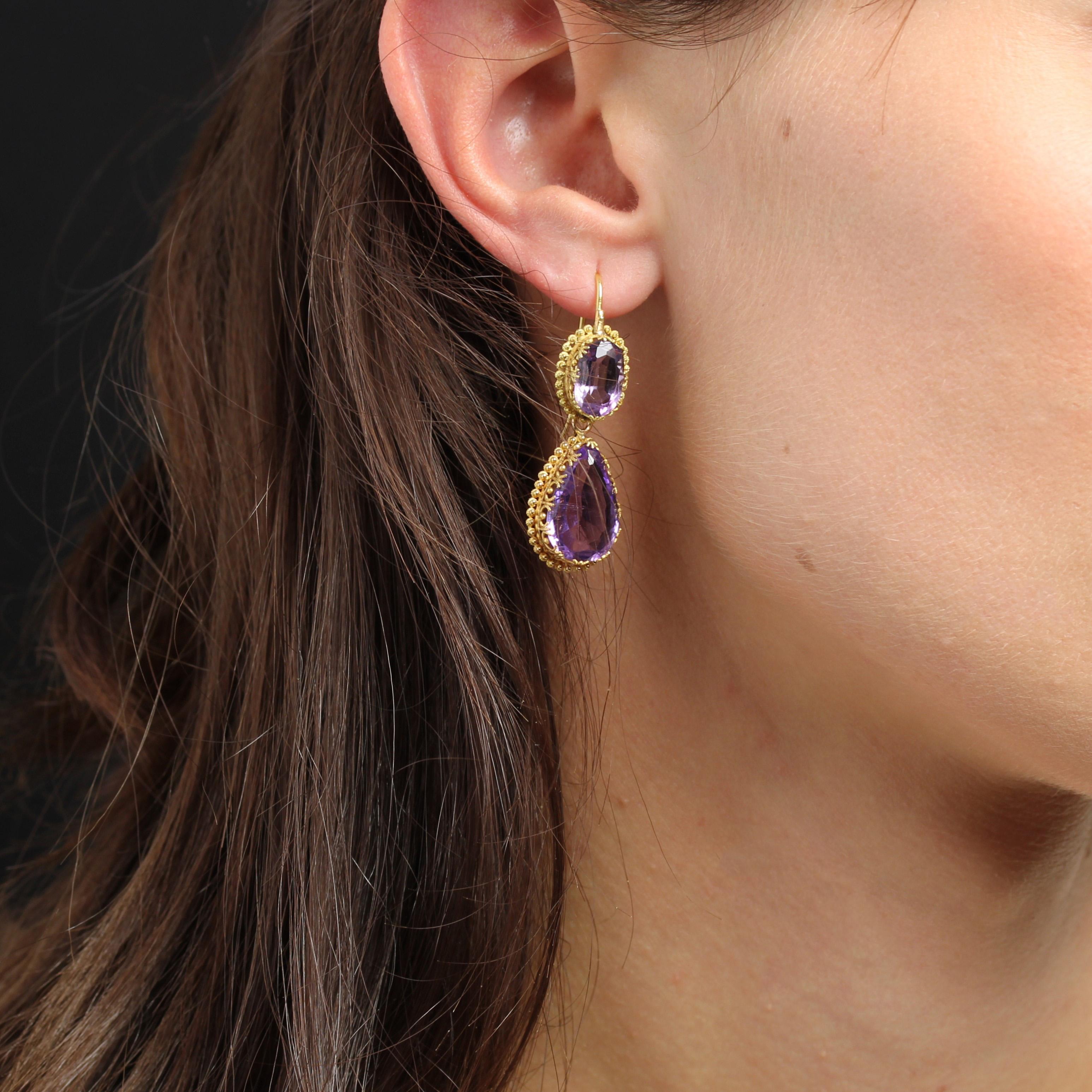 French 19th Century 10 Carats Amethyst 18 Karat Yellow Gold Dangle Earrings 6