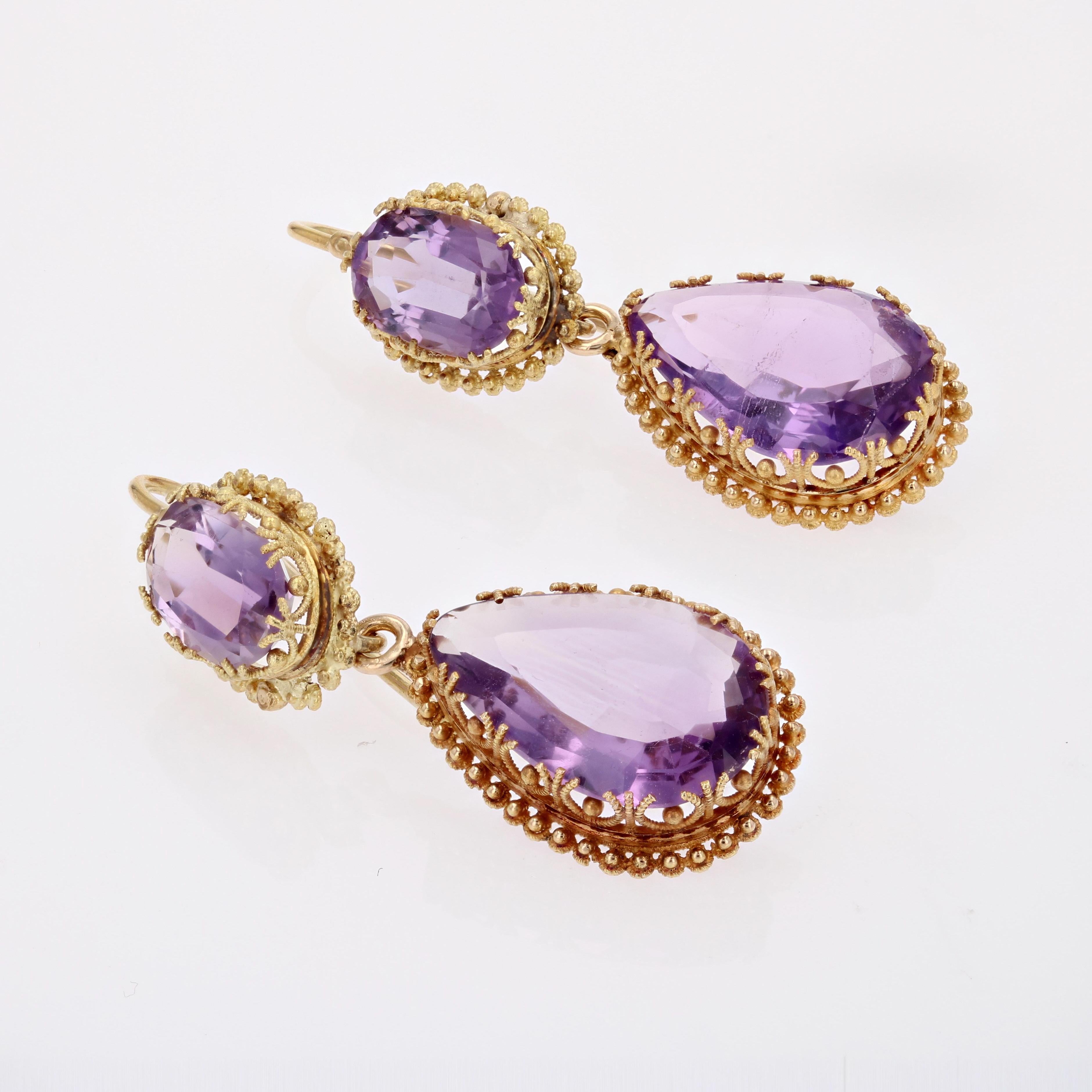 French 19th Century 10 Carats Amethyst 18 Karat Yellow Gold Dangle Earrings 8