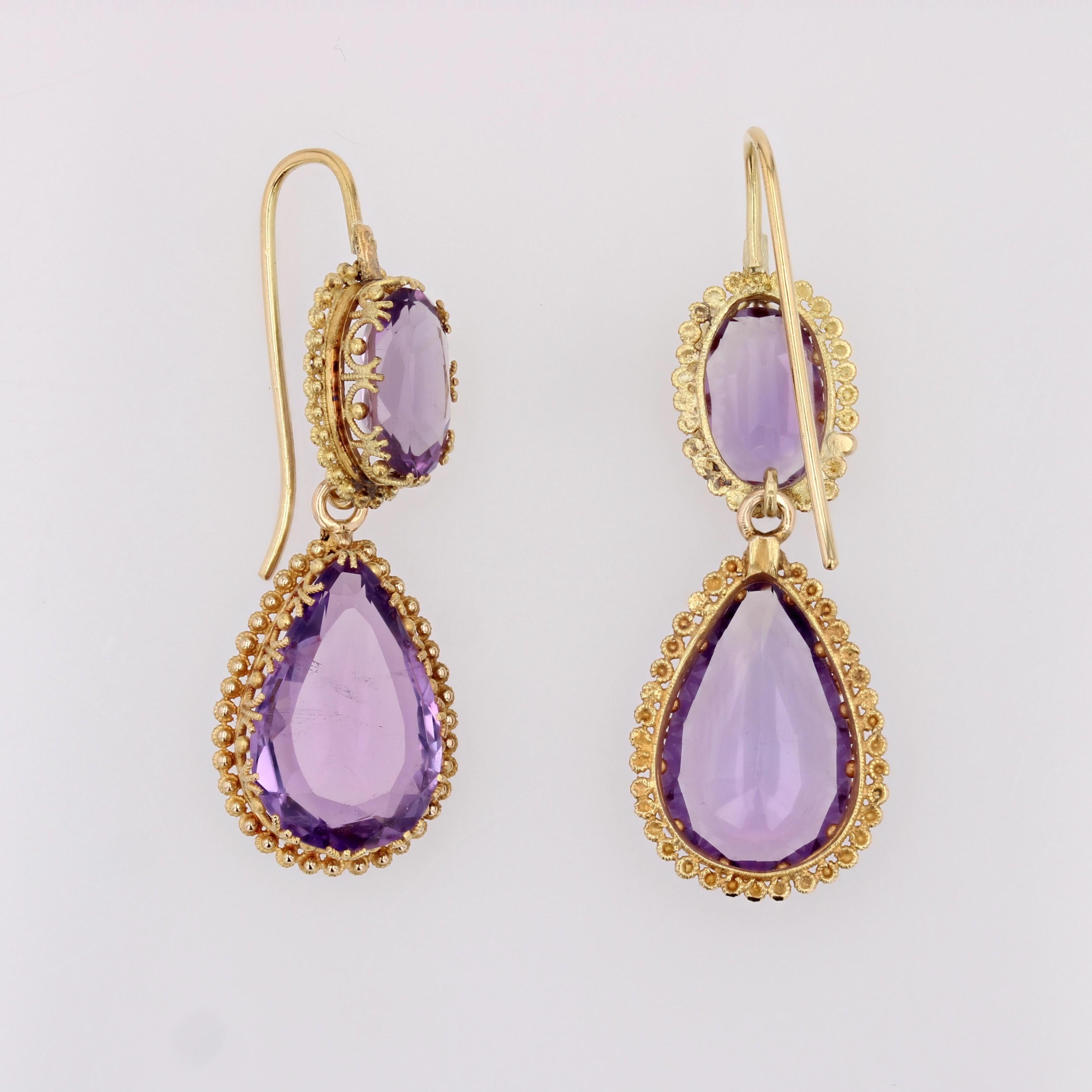 French 19th Century 10 Carats Amethyst 18 Karat Yellow Gold Dangle Earrings 9