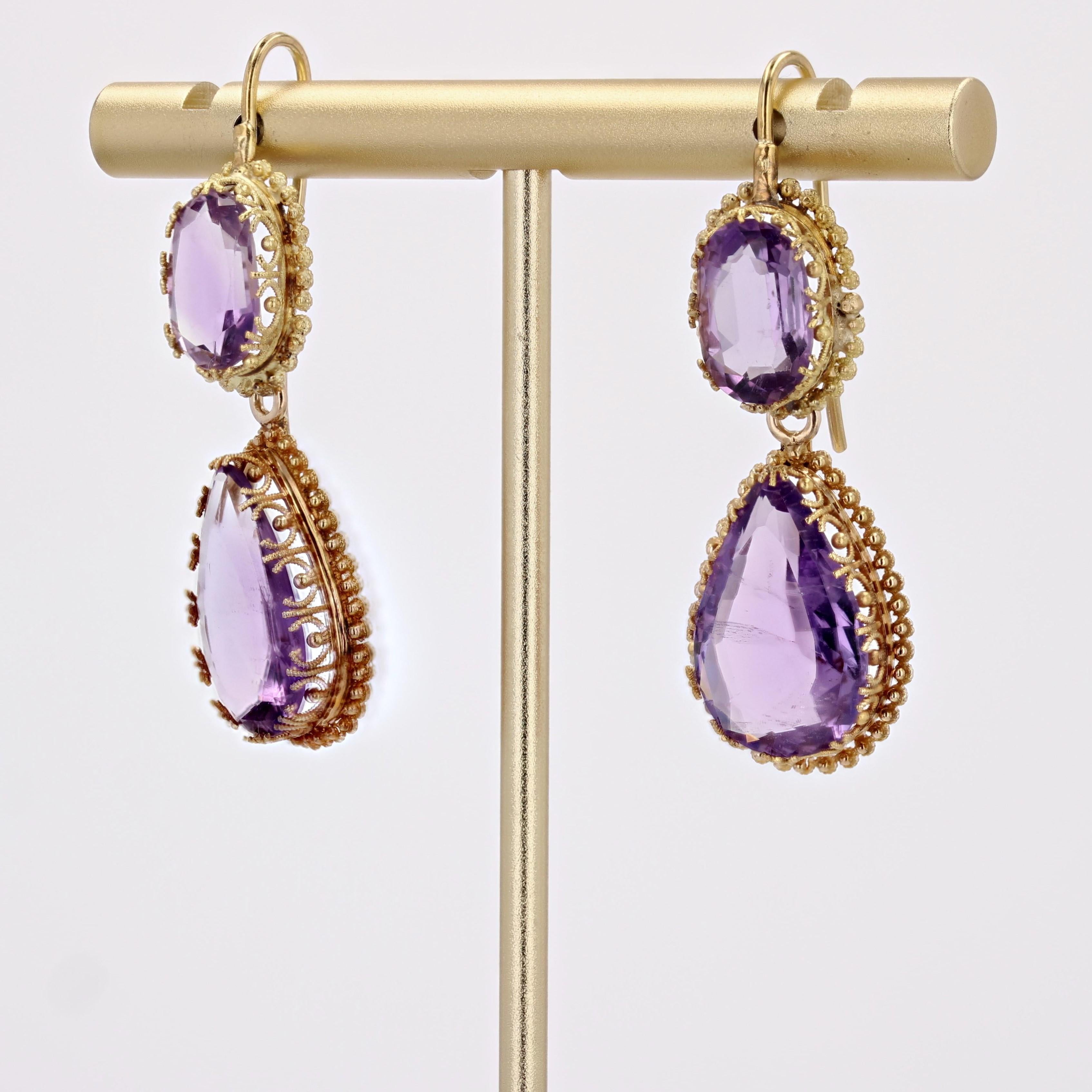 Women's French 19th Century 10 Carats Amethyst 18 Karat Yellow Gold Dangle Earrings