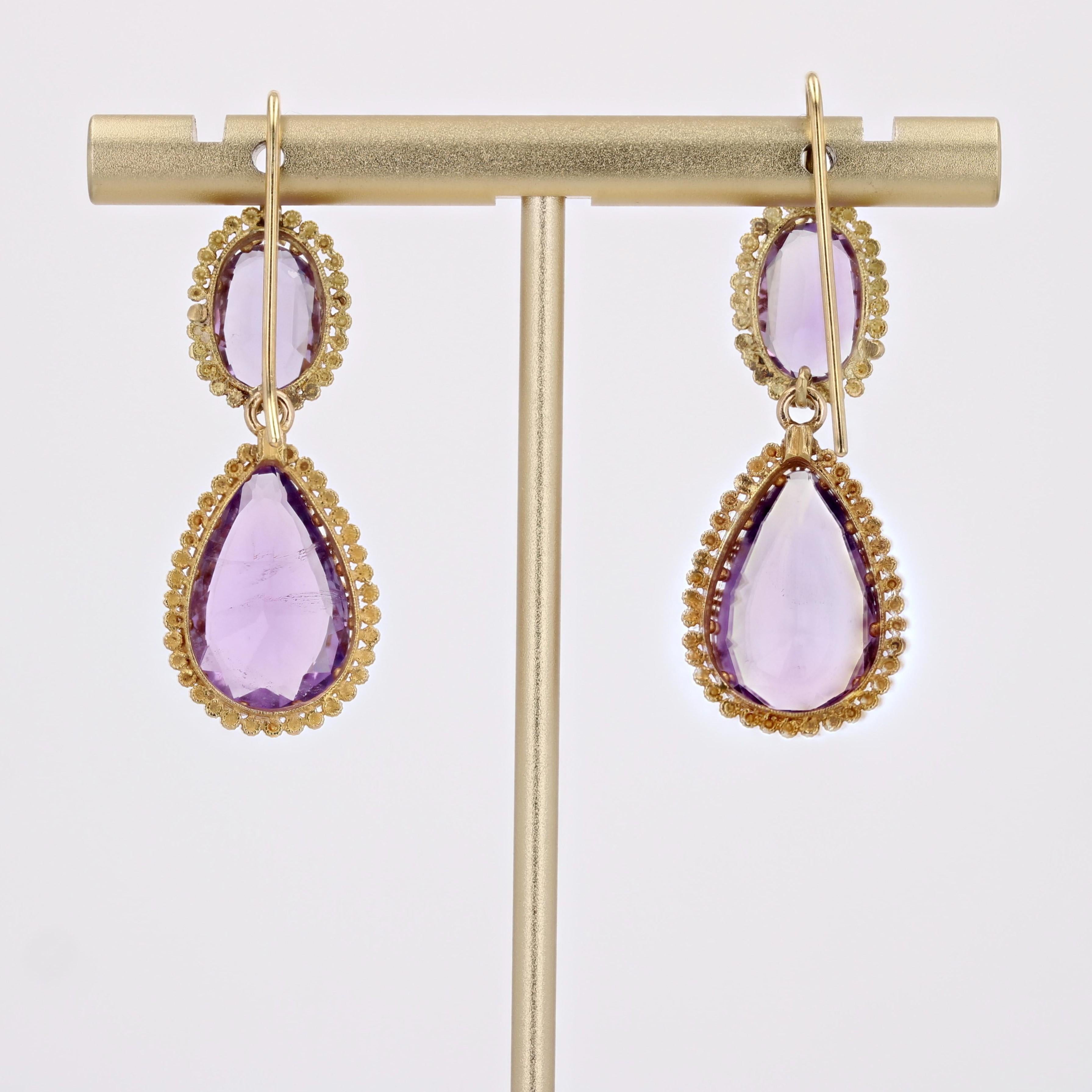 French 19th Century 10 Carats Amethyst 18 Karat Yellow Gold Dangle Earrings 1
