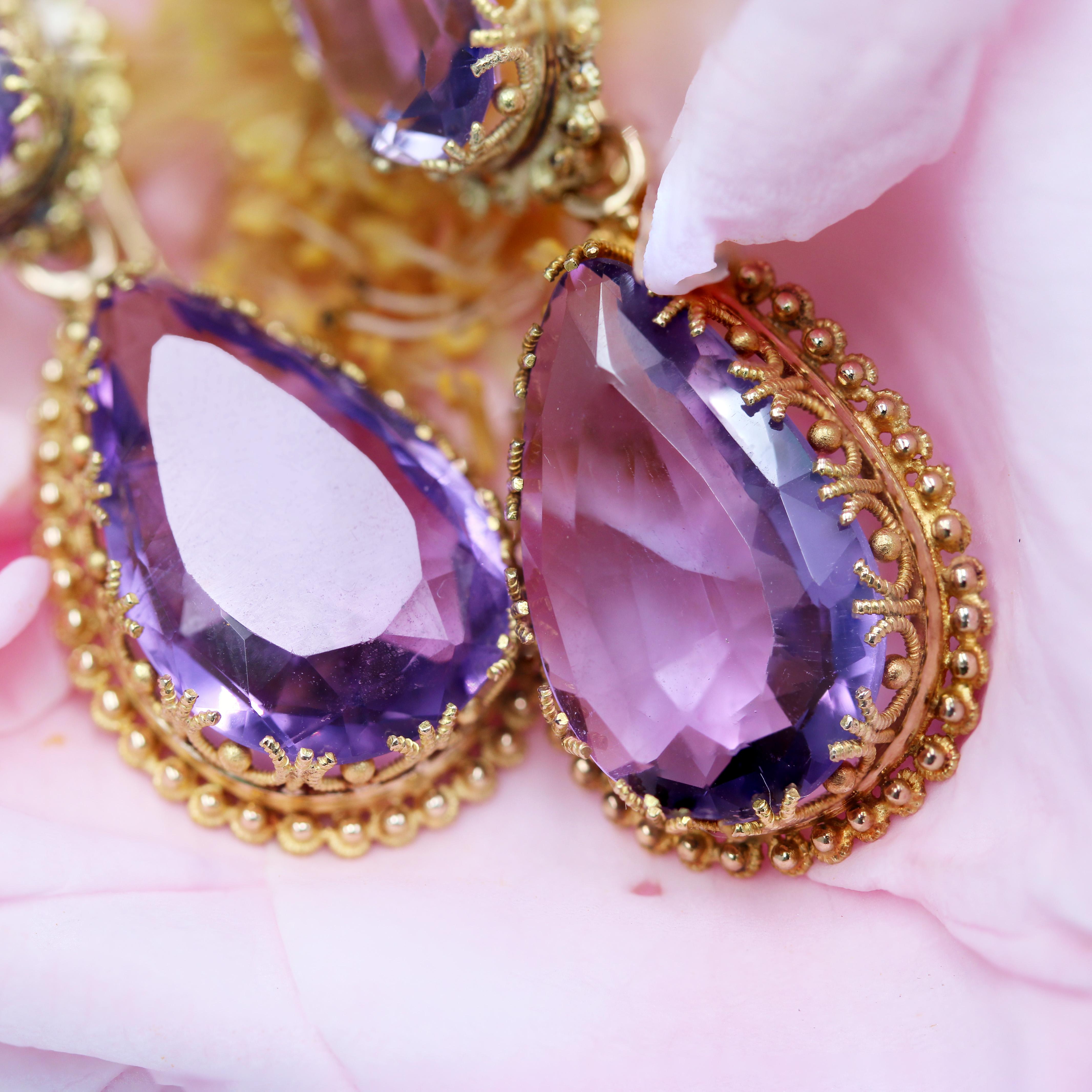 French 19th Century 10 Carats Amethyst 18 Karat Yellow Gold Dangle Earrings 3