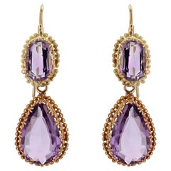 French 19th Century 10 Carats Amethyst 18 Karat Yellow Gold Dangle Earrings