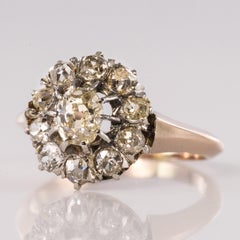 French 19th Century 1.10 Carat Diamonds 18 Karat Rose Gold Platinum Daisy Ring
