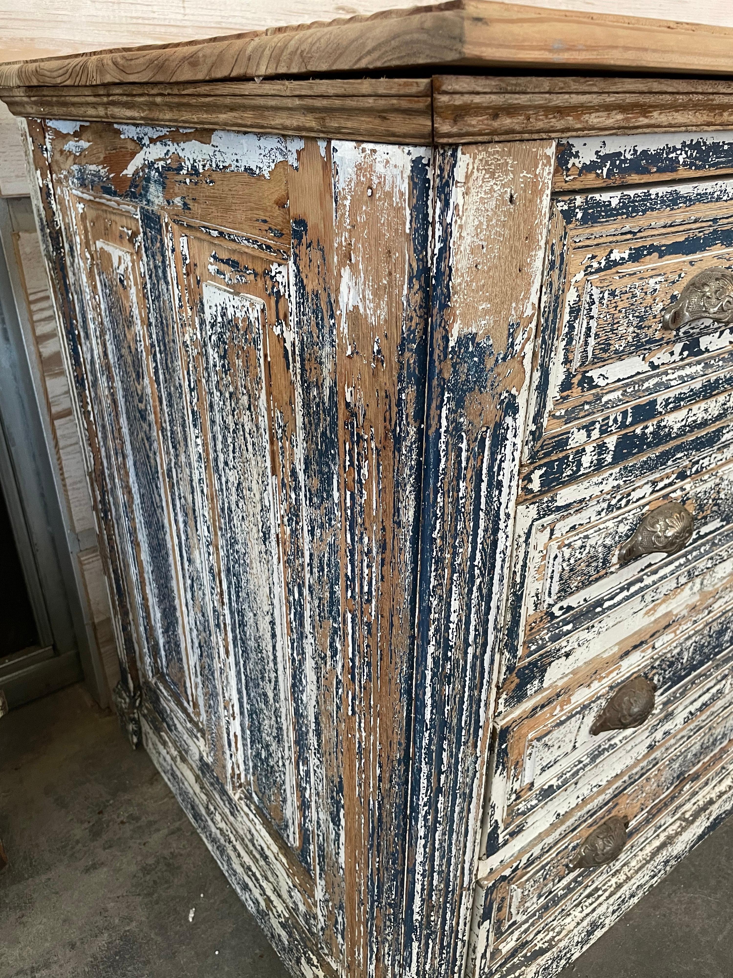 French 19th Century 12 Drawer Painted Shop Counter 3