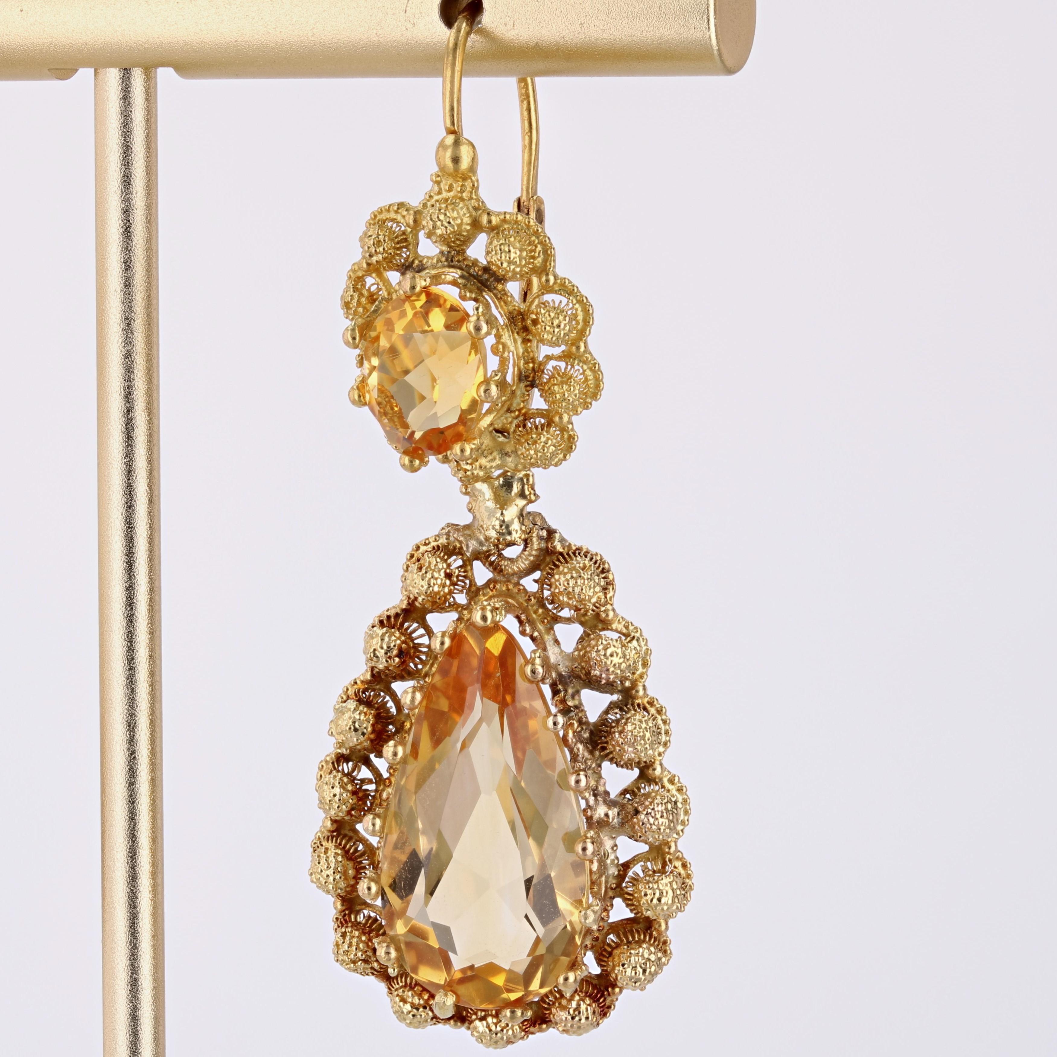 French 19th Century 15 Carats Citrine 18 Karat Yellow Gold Dangle Earrings For Sale 7